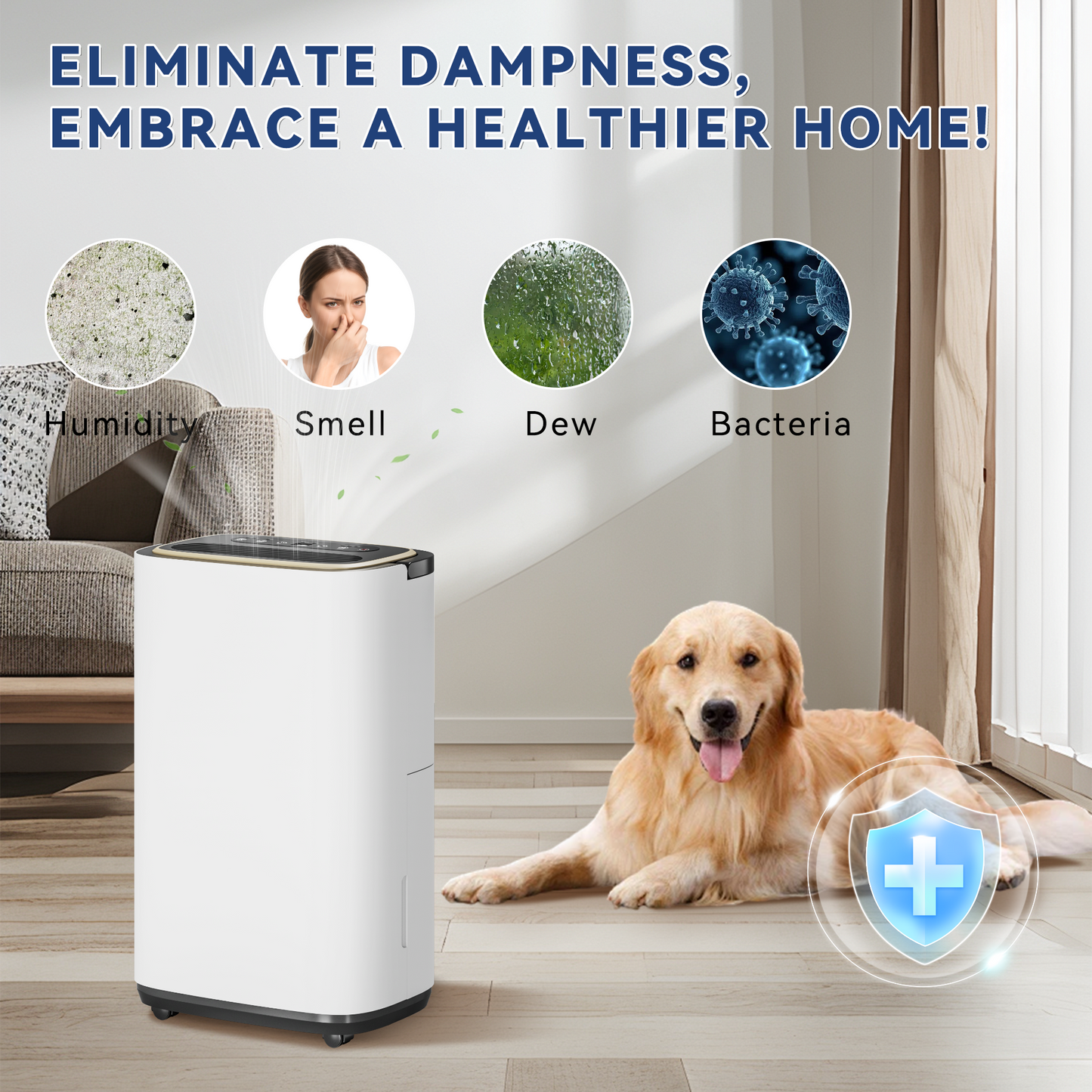 2500 Sq.Ft Large Dehumidifier for Basement, 30-Pint Whole House Dehumidifier with Compressor and Drain Hose, Intelligent Humidity Control, 3 Modes, 24H Timer, Ideal For Bedrooms, Bathrooms or RV
