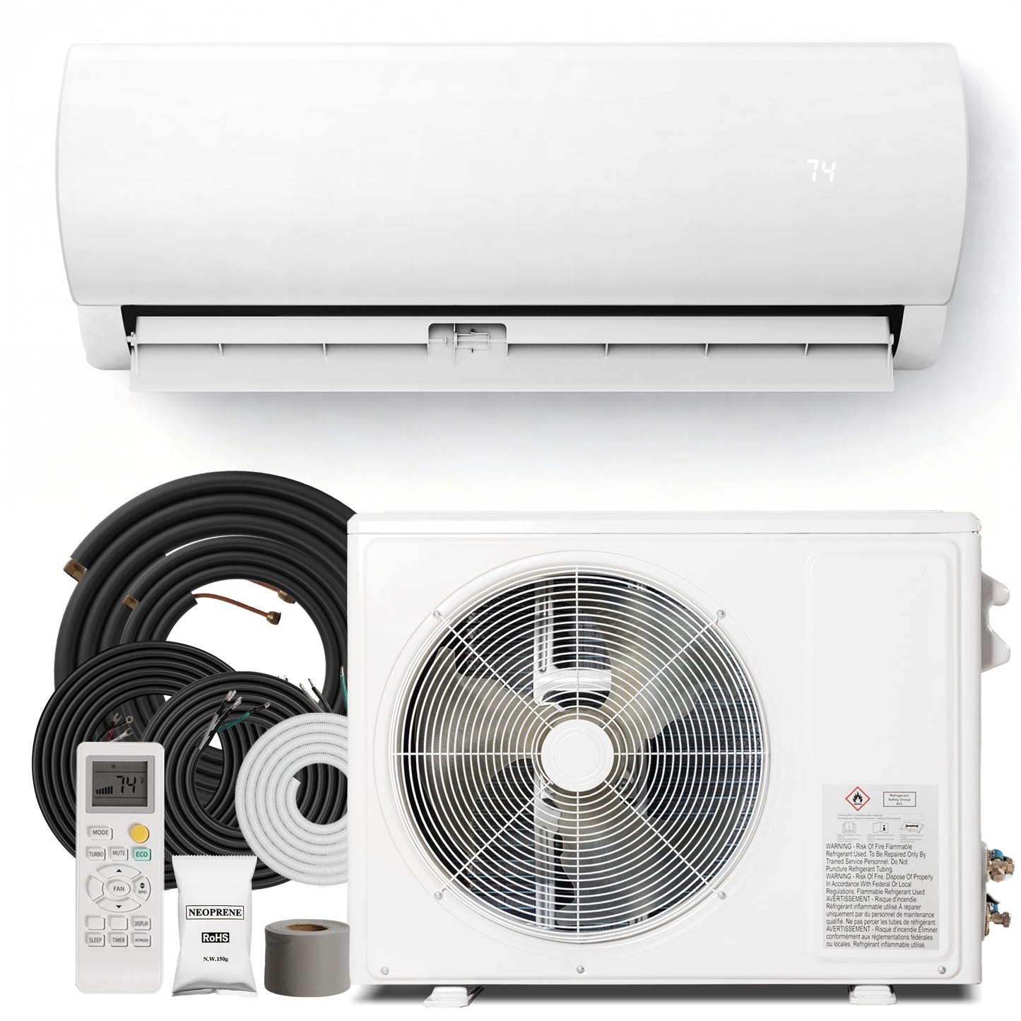 Tehanld Mini Split Ac/Heating System - 18000 BTU Mini Split Air Conditioner with Heat Pump, 19 SEER2 230V Energy Efficient AC Unit Up to 1250 Sq.Ft, Complete Installation Kit(White)