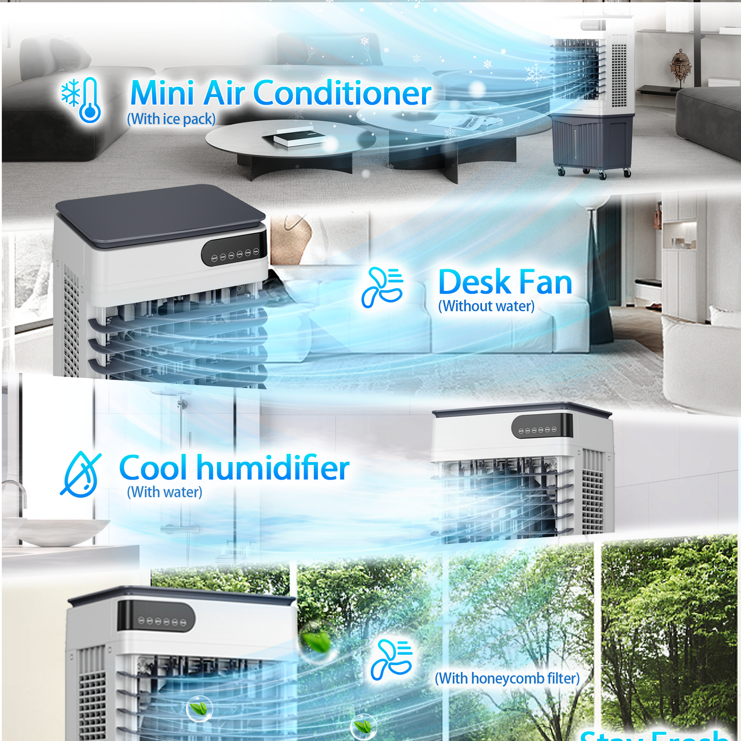 Swamp Cooler Air Conditioners, Large 18.4-Gal Tank for 24/7 Cooling, 4-IN-1 Portable Evaporative Cooler with LED Touch Screen, 3 Fan Speeds,12H Timer and Remote, 1500 sq ft, Ideal for Large Rooms