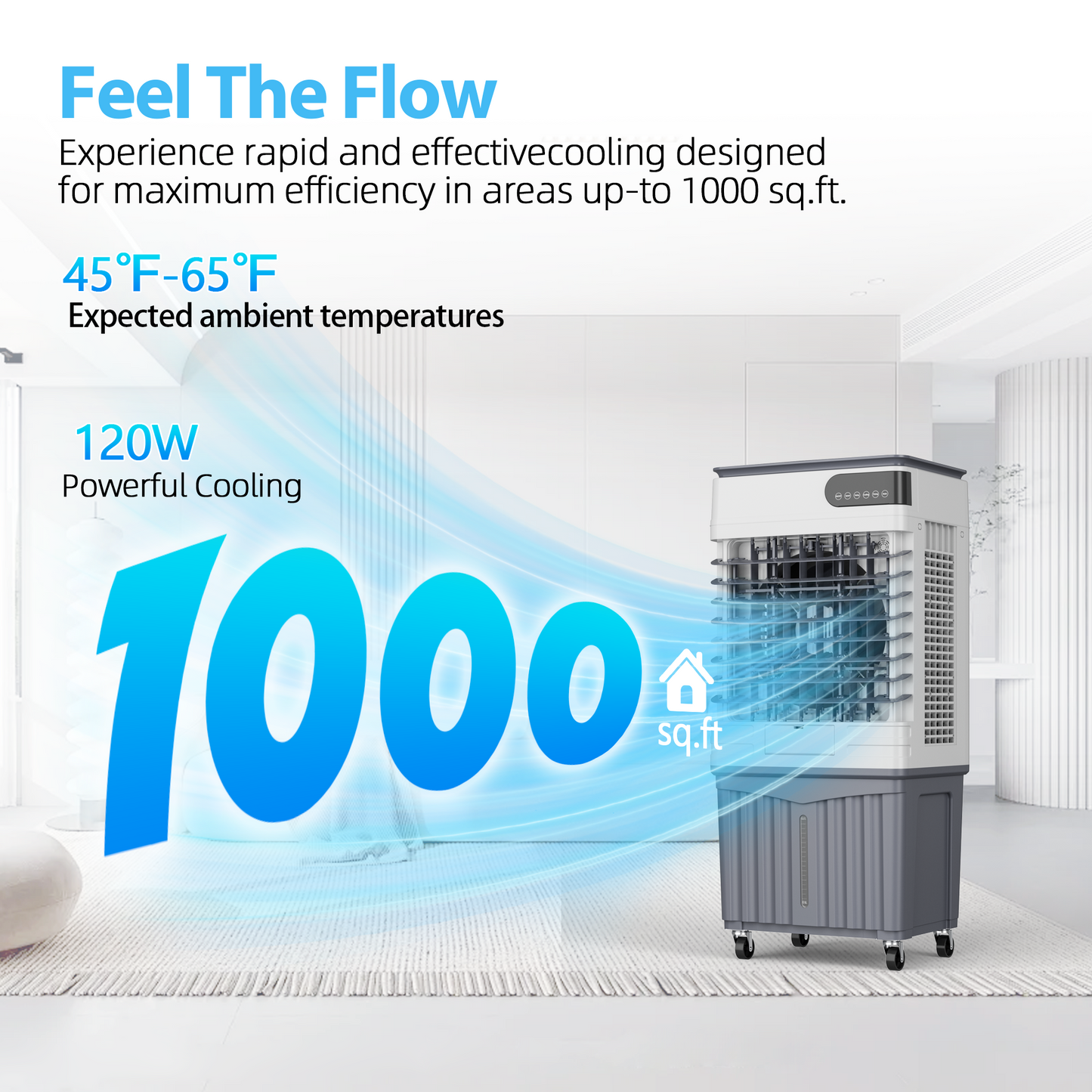 Swamp Cooler Air Conditioners, Large 13.5-Gal Tank for 7d Cooling, 4-IN-1 Portable evaporative cooler with LED Touch Screen, 3 Fan Speed,12H Timer and Remote, 1000 sq ft, Ideal for Large Rooms