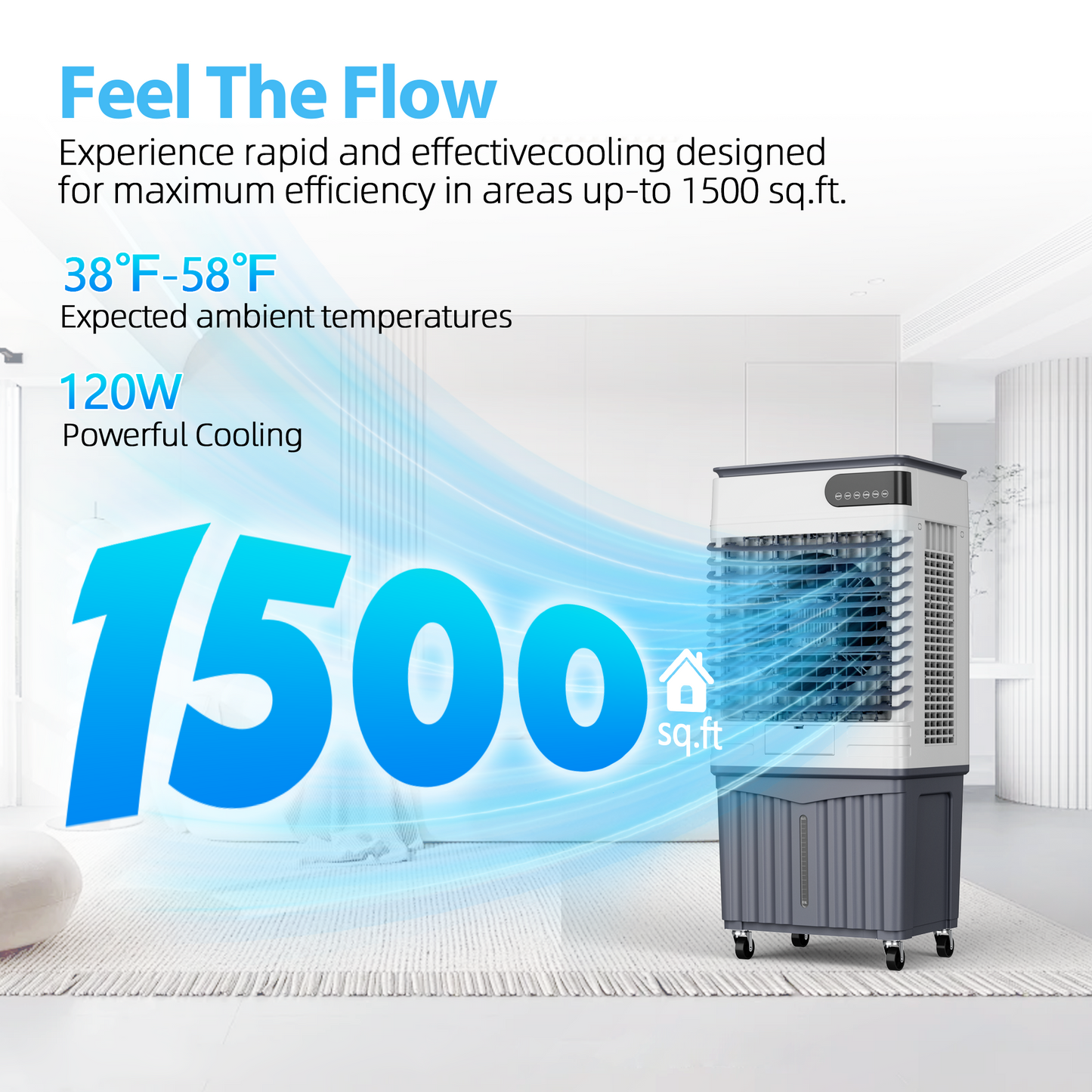 Swamp Cooler Air Conditioners, Large 18.4-Gal Tank for 24/7 Cooling, 4-IN-1 Portable Evaporative Cooler with LED Touch Screen, 3 Fan Speeds,12H Timer and Remote, 1500 sq ft, Ideal for Large Rooms