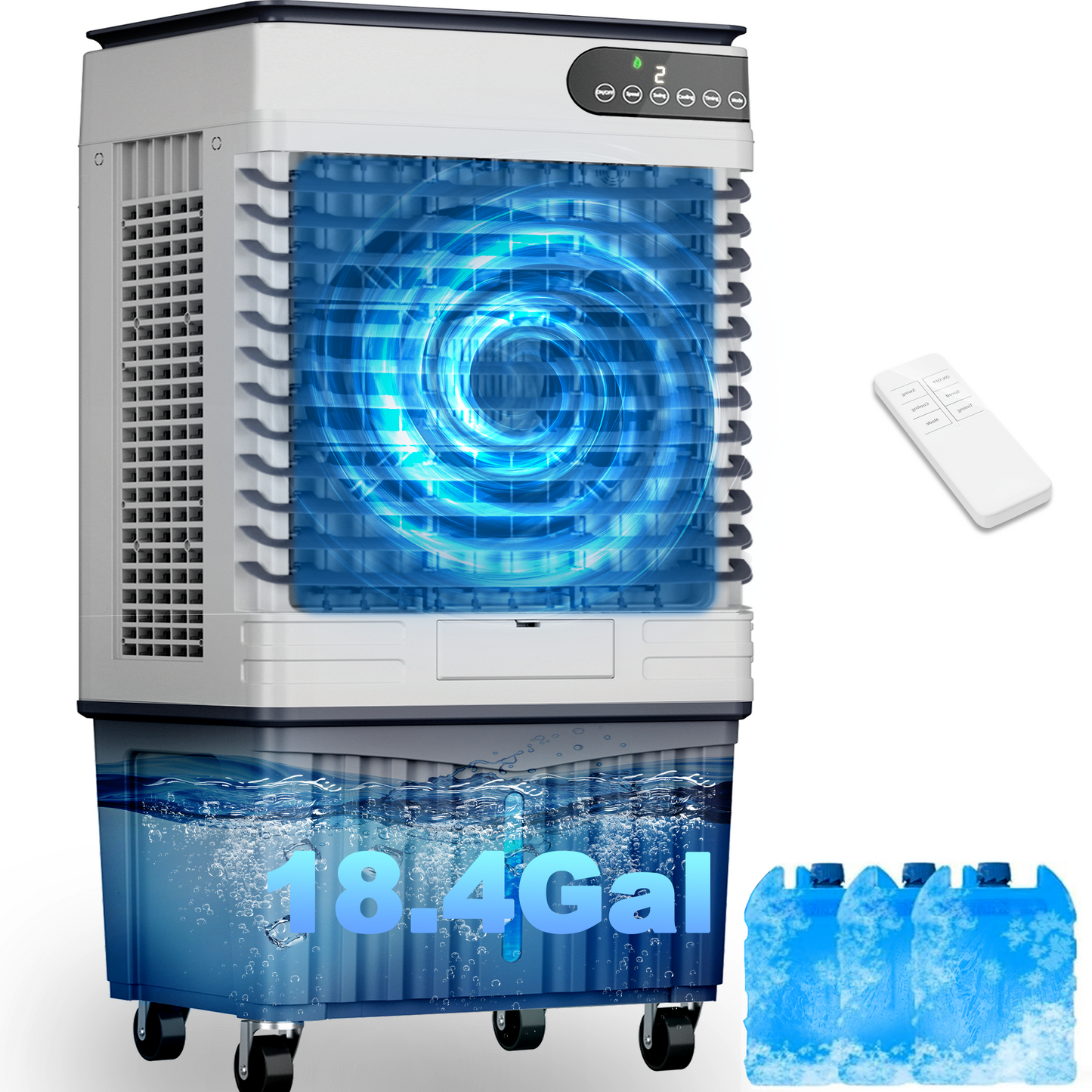 Swamp Cooler Air Conditioners, Large 18.5-Gal Tank for 7d Cooling, 4-IN-1 Portable Evaporative Cooler with LED Touch Screen, 3 Fan Speeds,12H Timer and Remote, 600 sq ft, Ideal for Large Rooms