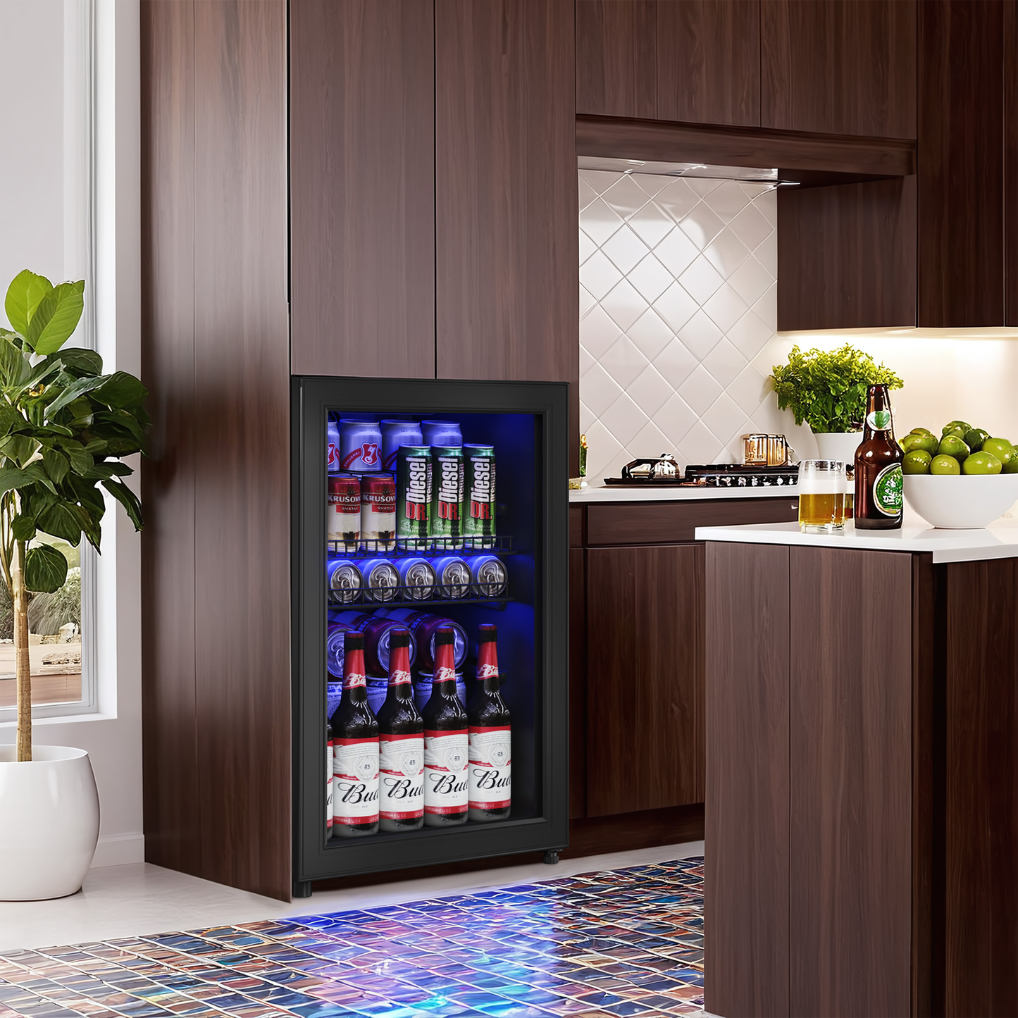 2.5 Cu.Ft Wine Fridge, Mini Fridge With Glass Door, Wine Cooler Refrigerator, Beverage Drink Beer Fridge, Adjustable Shelves & Digital Temperature Display, 22 Bottle 95 Can
