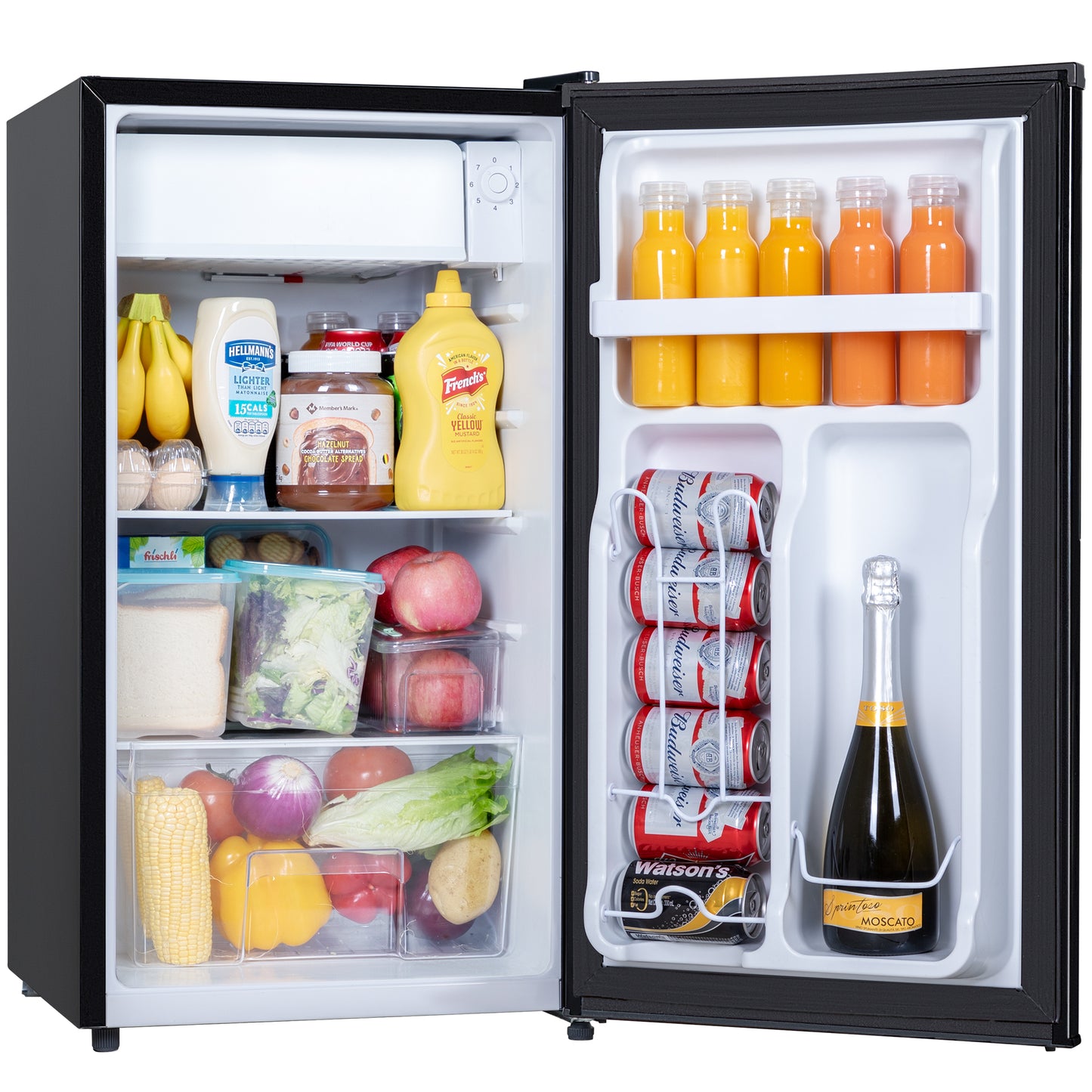 Small Refrigerator with Freezer, 3.2 Cu.Ft, Mini Fridge with Freezer, 7 Settings Temperature Adjustable, Single Door, Compact Refrigerator for Bedroom, Office, Dorm, Black
