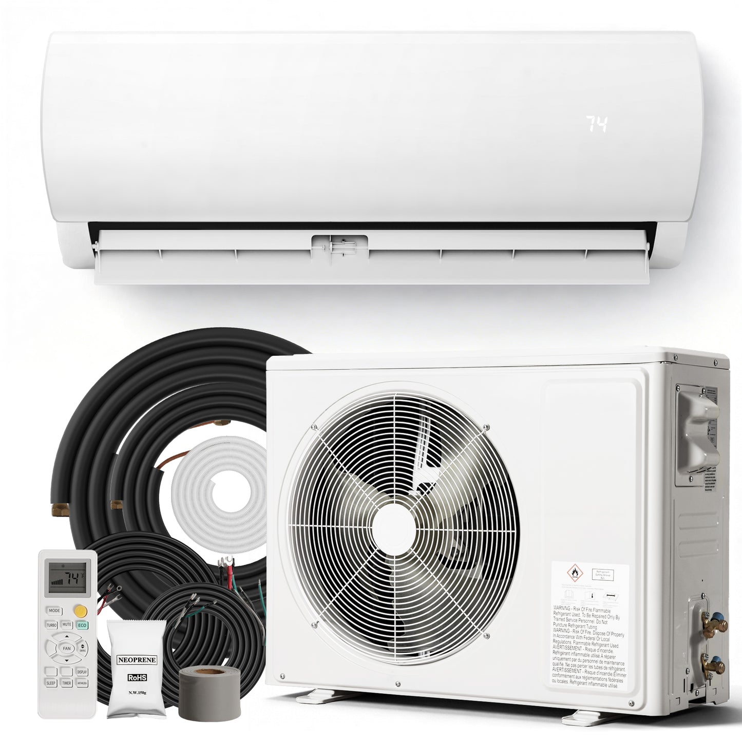 Tehanld Mini Split Ac/Heating System - Upgraded 12000 BTU Mini Split Air Conditioner with Heat Pump, 19 SEER2 115V Energy Efficient AC Unit Up to 750 Sq.Ft, Complete Installation Kit