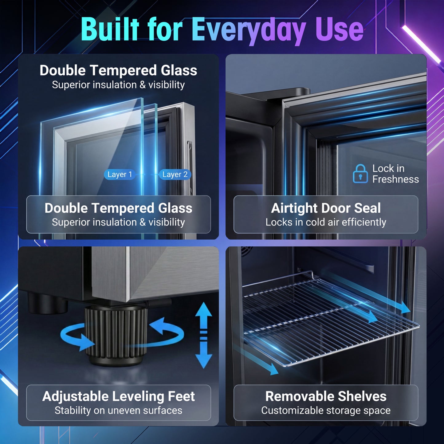 Tehanld 68-Can Beverage Refrigerator, 1.8 Cu.Ft Gaming Fridge with RGB Illuminated Glass Door, 35ยฐF Quick Cooling, Quiet Soda Beer Cooler for Game Room, Bedroom & Man Cave