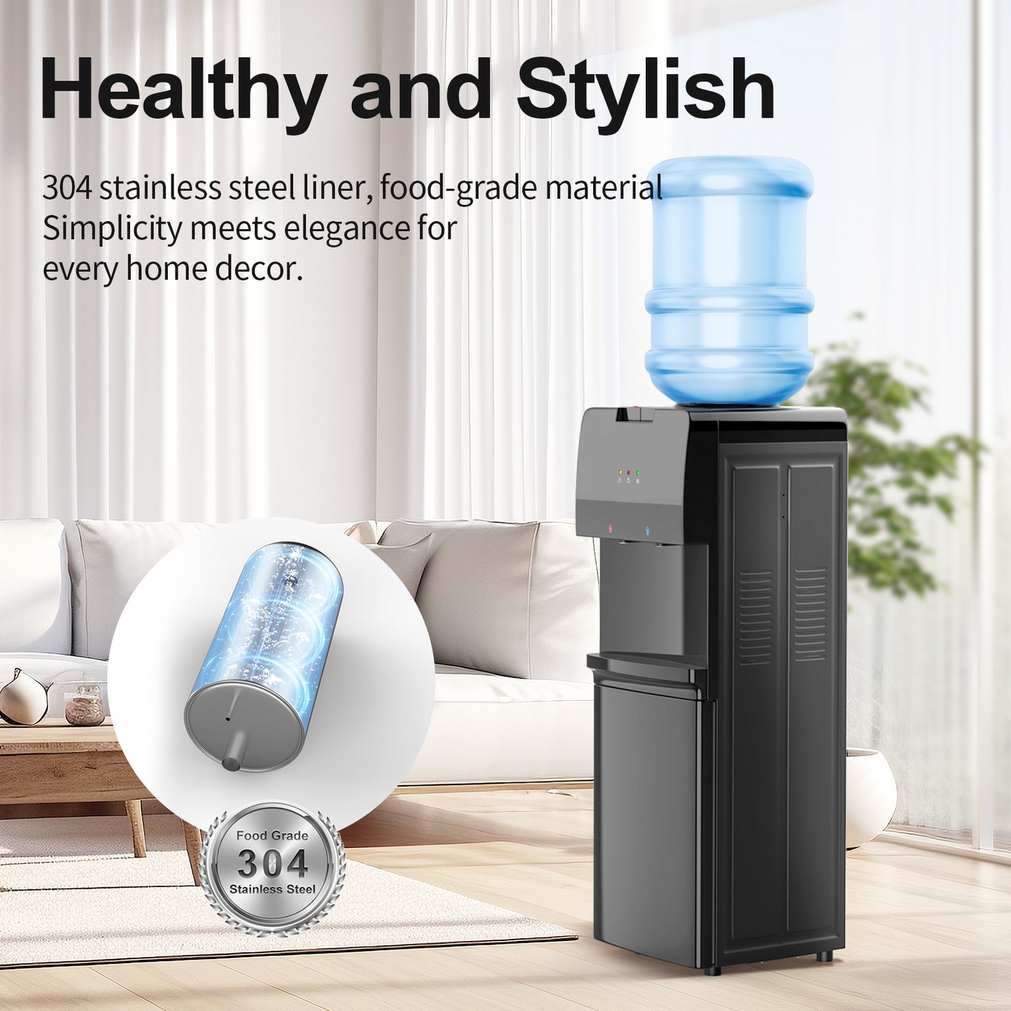 Tehanld Top Loading Water Cooler Dispenser Hot Cold & Cool Water Dispenser for 3 or 5 Gallon Bottles, Child Safety Lock, Simple Quite Design, Ideal for Home, Office, Living Room, Garnet Black
