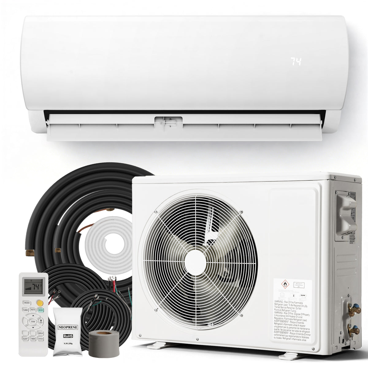 Tehanld 12000 BTU Mini Split Air Conditioner, 19 SEER2 115V Energy Efficient AC Inverter Air Conditioner & Heater Pump System, Cools Up to 750 Sq.Ft, Complete Installation Kit, Upgraded, White