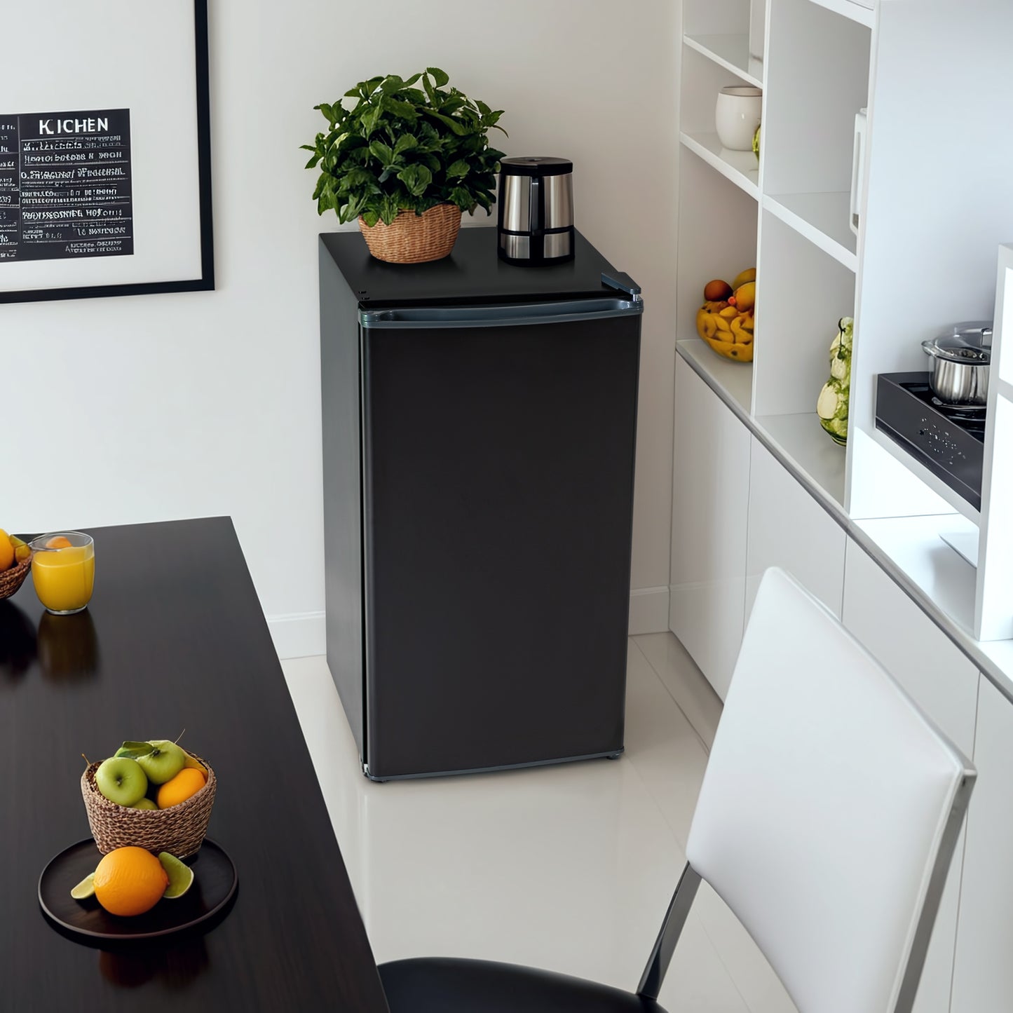 Small Refrigerator with Freezer, 3.2 Cu.Ft, Mini Fridge with Freezer, 7 Settings Temperature Adjustable, Single Door, Compact Refrigerator for Bedroom, Office, Dorm, Black