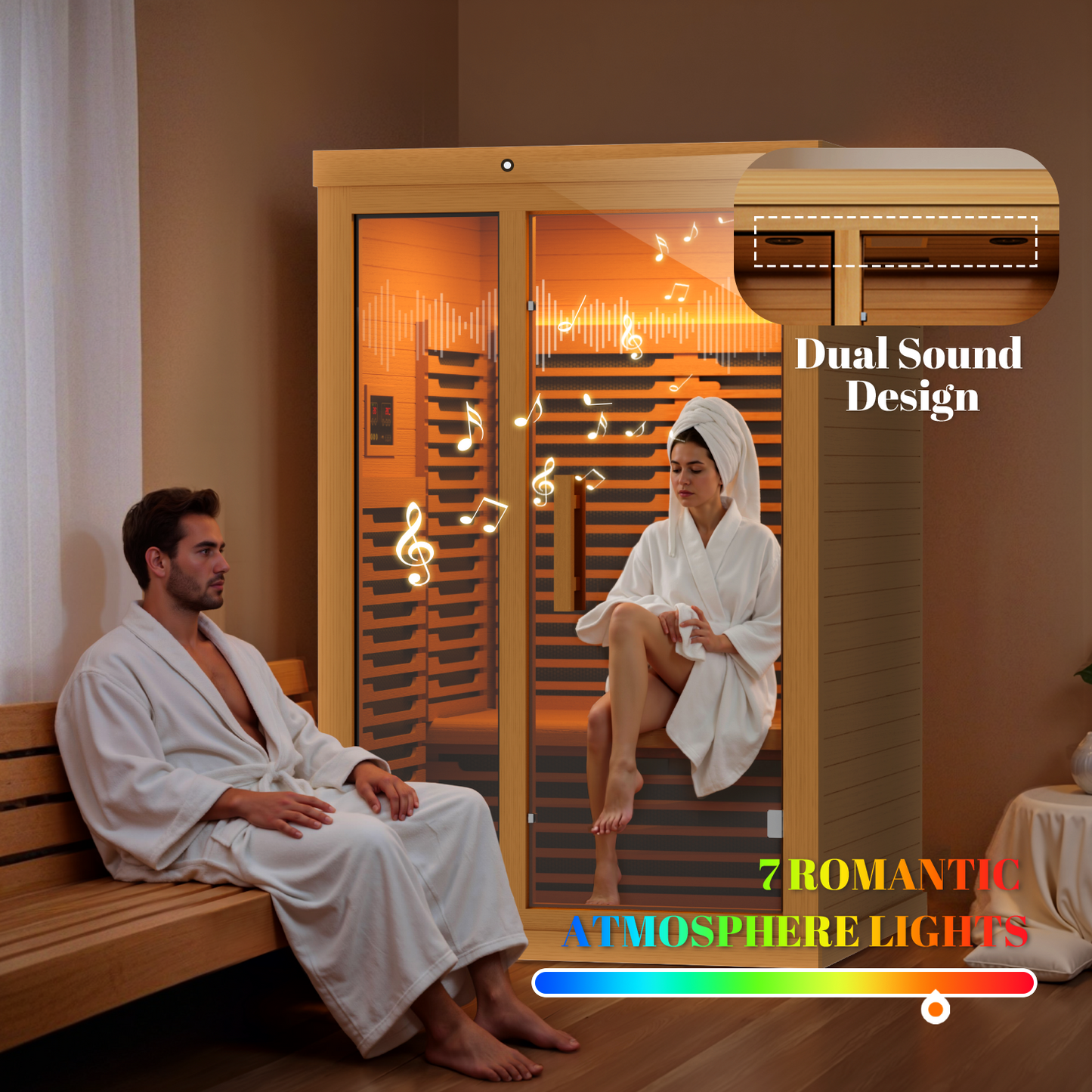 Far Infrared Wooden Sauna Low EMF- 2 Person Personal Sauna for Home Use, Full Spectrum Infrared Sauna, Dual Tempered Glass & Bluetooth Speakers - Indoor Sauna 2000W,Brown
