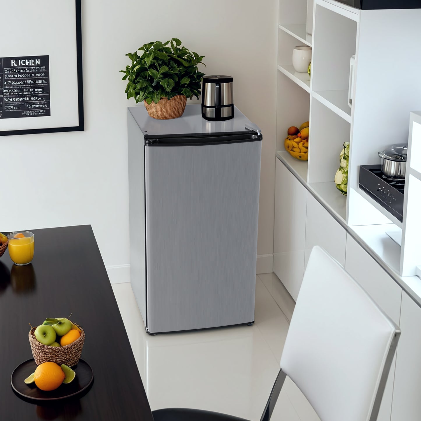 3.2 Cu.Ft Mini Fridge for Bedroom Office Dorm, Small Refrigerator Freezer, Mini Compact Fridge with Adjustable Thermostat, Low Noise, Energy Saving, Silver