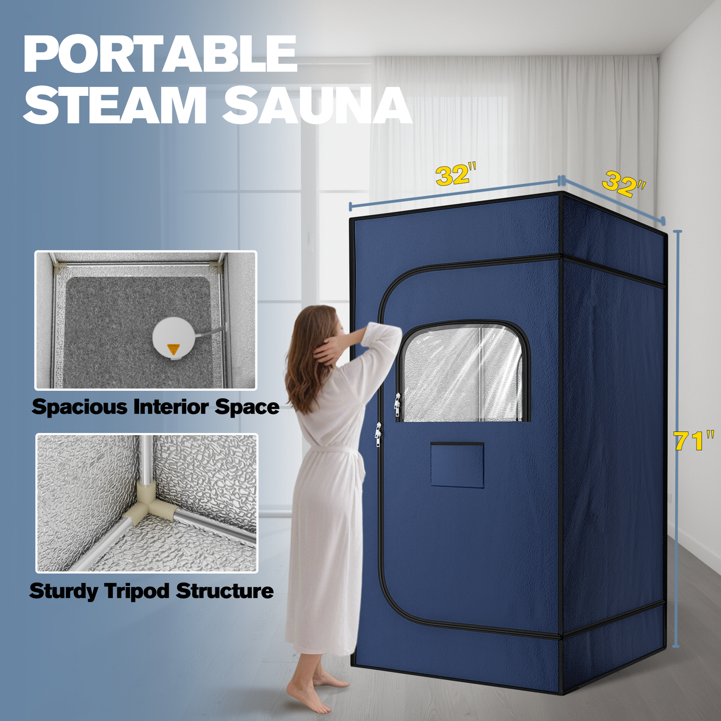 Portable Sauna Box for Home, Personal Steam Nurecover Saunas Heater at Home Use, ๐๐ ๐๐๐๐๐ฐ Steamer, Indoor Foldable Sauna Tent, Dry Sauna SPA Full Body, Navy Blue, 2.7โ x 2.7โ x 5.9โ