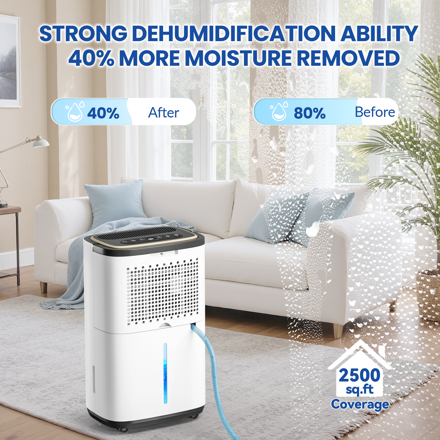 2500 Sq.Ft Large Dehumidifier for Basement, 30-Pint Whole House Dehumidifier with Compressor and Drain Hose, Intelligent Humidity Control, 3 Modes, 24H Timer, Ideal For Bedrooms, Bathrooms or RV