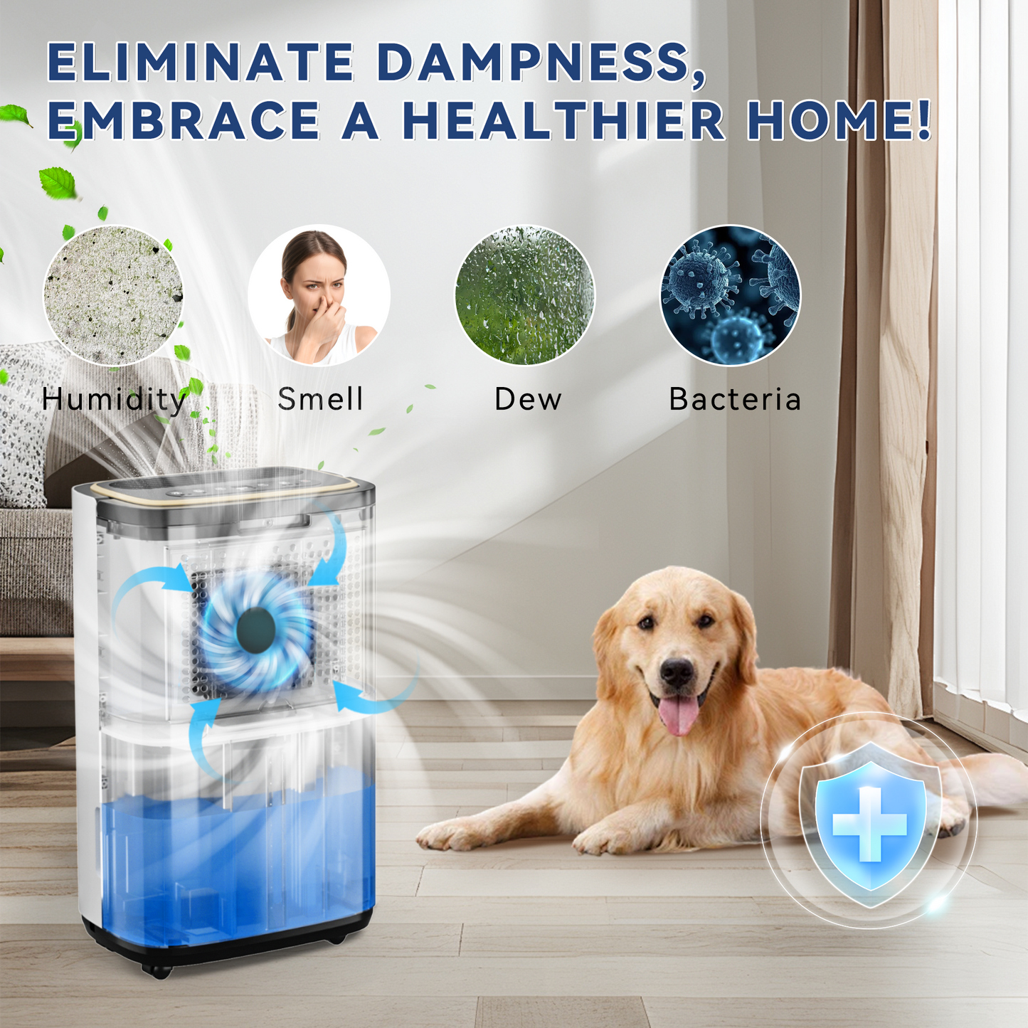 2500 Sq.Ft Large Dehumidifier for Basement, 30-Pint Whole House Dehumidifier with Compressor and Drain Hose, Intelligent Humidity Control, 3 Modes, 24H Timer, Ideal For Bedrooms, Bathrooms or RV