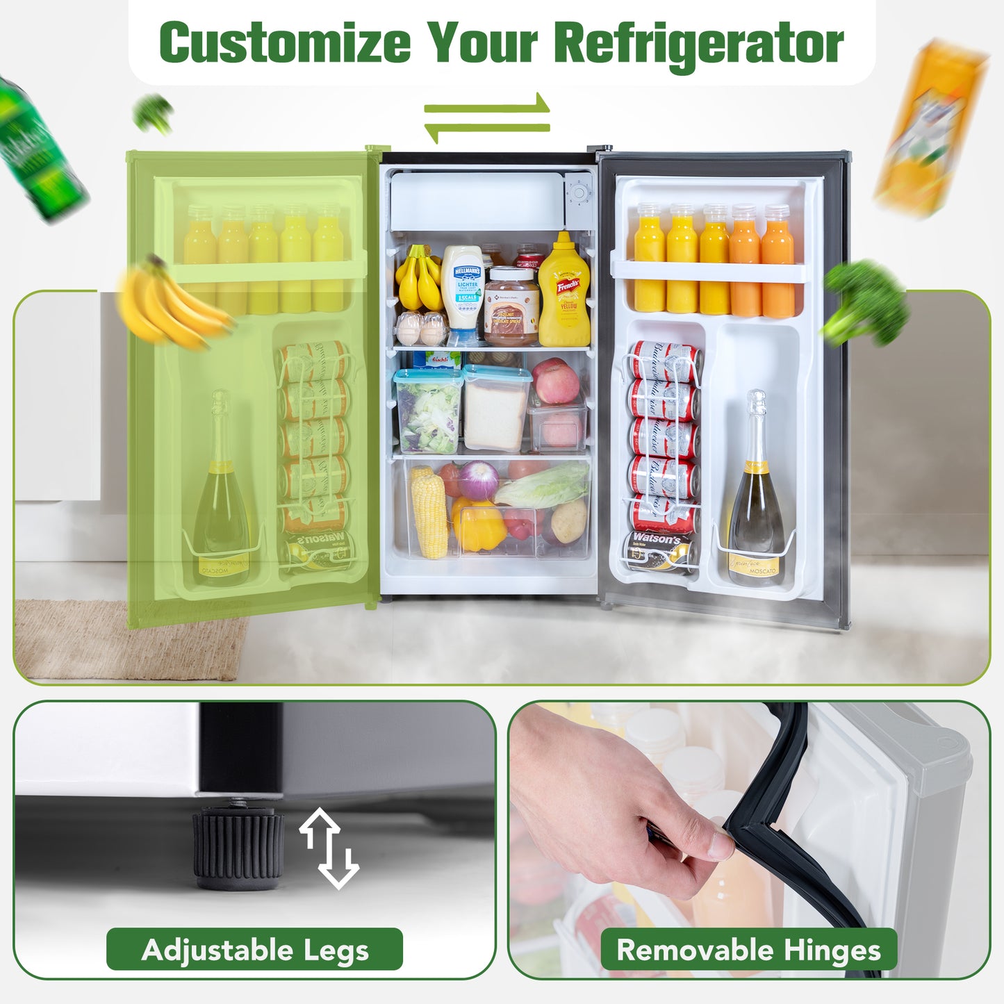Small Refrigerator with Freezer, 3.2 Cu.Ft, Mini Fridge with Freezer, 7 Settings Temperature Adjustable, Single Door, Compact Refrigerator for Bedroom, Office, Dorm, Black