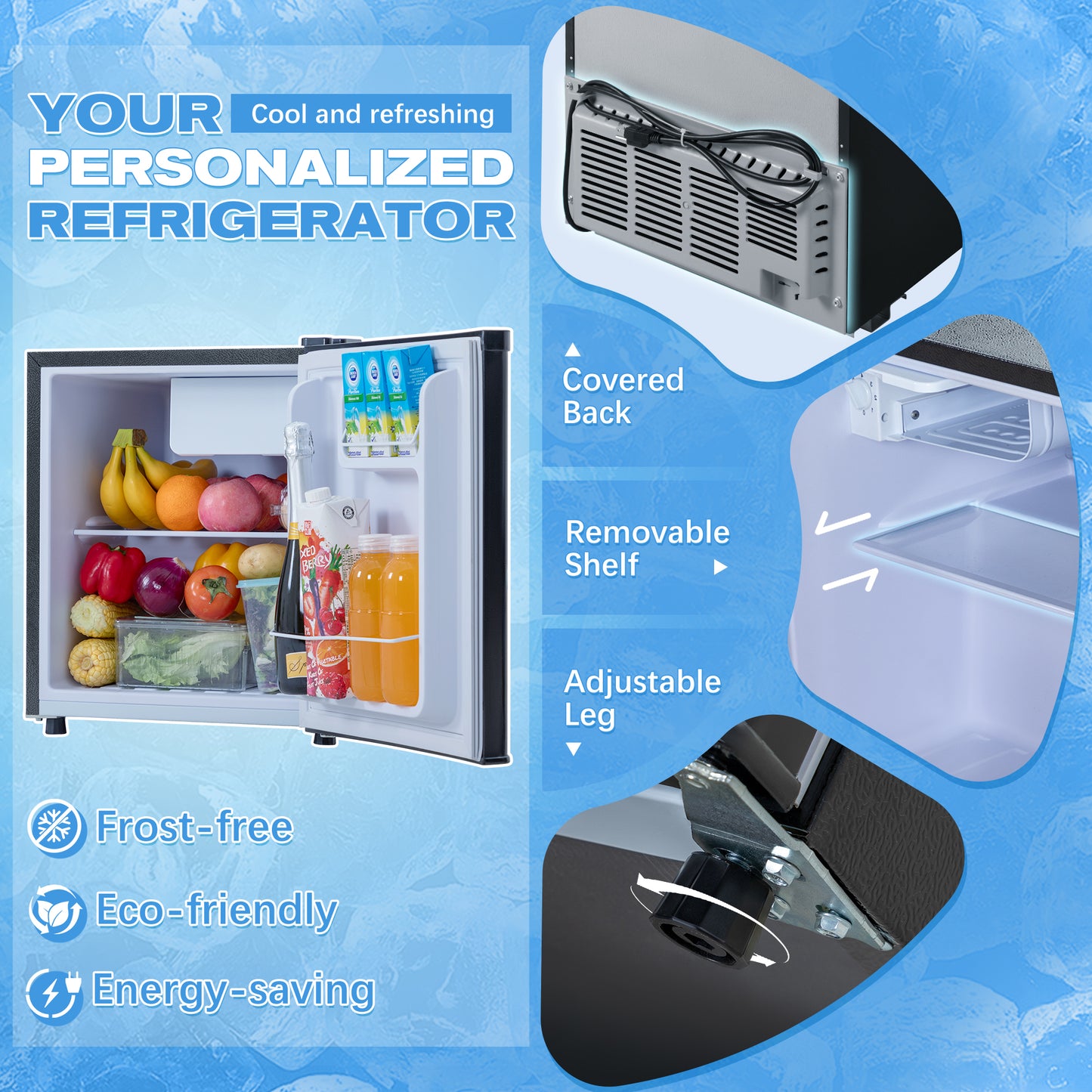 1.7 Cu.Ft Small Fridge for Bedroom Office, Small Refrigerator with Freezer, Auto Defrost, Low Noise, Energy Saving, Compact Refrigerator for Bedroom, Office, Dorm, Black
