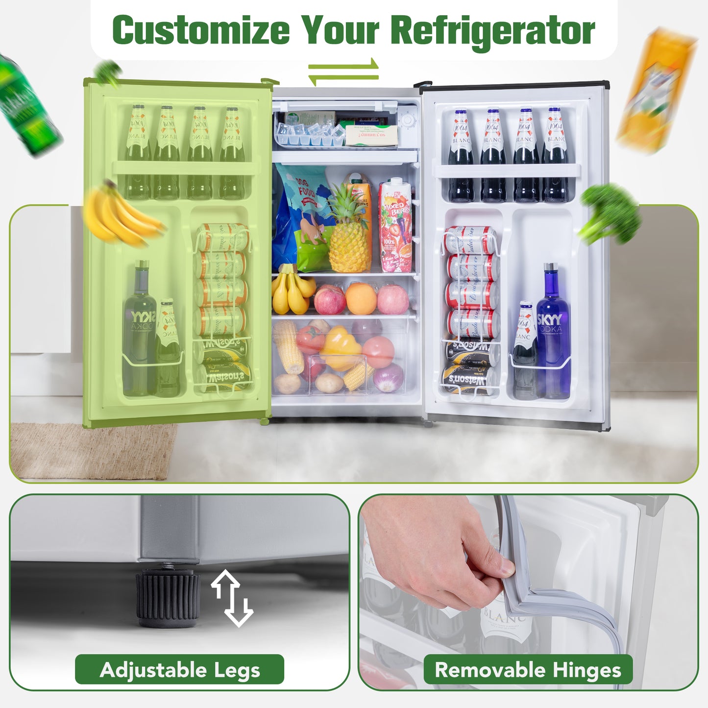 3.2 Cu.Ft Mini Fridge for Bedroom Office Dorm, Small Refrigerator Freezer, Mini Compact Fridge with Adjustable Thermostat, Low Noise, Energy Saving, Silver