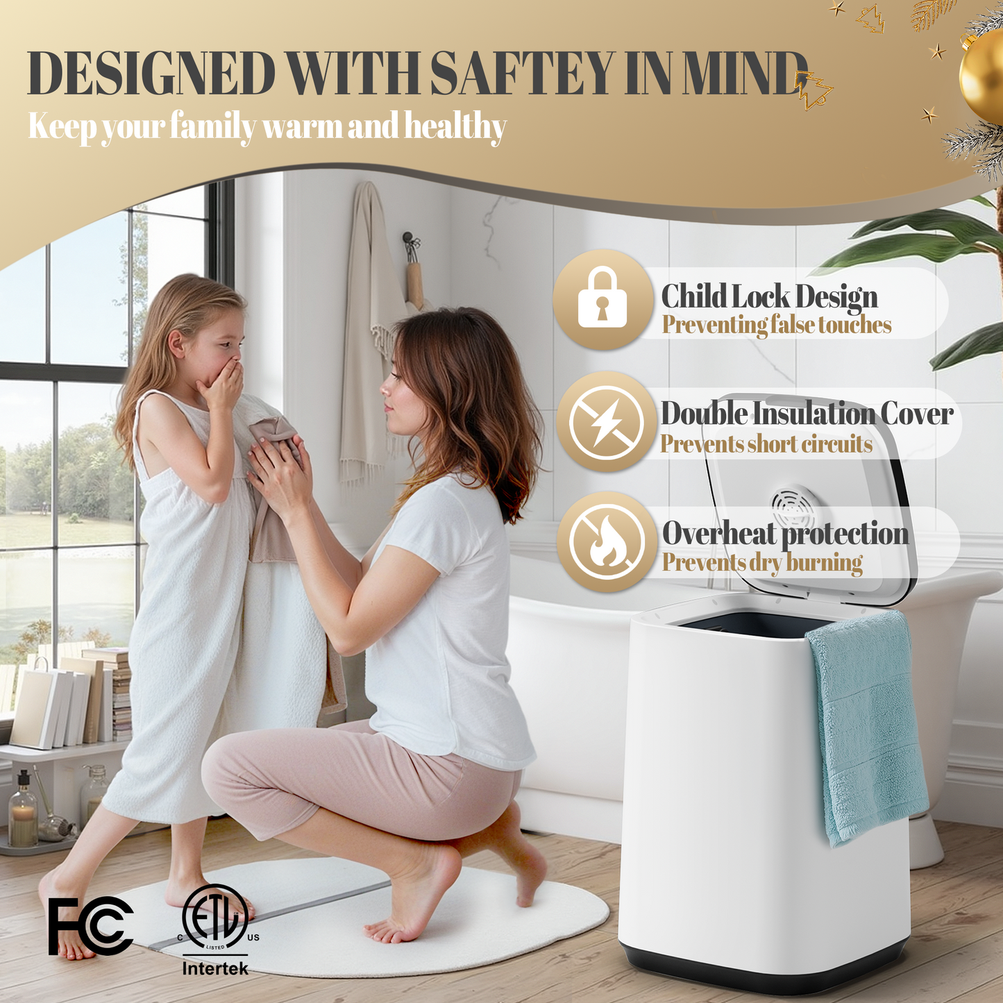 Towel Warmer, Towel Warmers for Bathroom Features 24 Hours Delay and Child Lock, Higher Temperatures and Quicker Heating of Towels, Bathrobes and Blankets, (Battery & Remote Included) (23L)