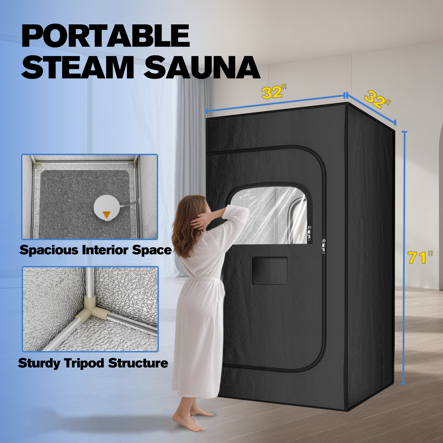 Portable Sauna Box for Home, Personal Steam Nurecover Saunas Heater at Home Use, ๐๐ ๐๐๐๐๐ฐ Steamer, Indoor Foldable Sauna Tent, Dry Sauna SPA Full Body, Black, 2.7โ x 2.7โ x 5.9โ