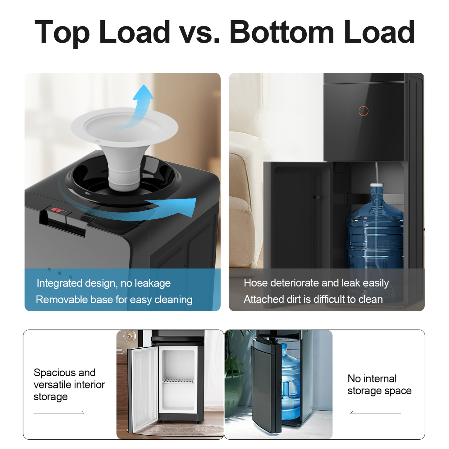 Tehanld Top Loading Water Cooler Dispenser Hot Cold & Cool Water Dispenser for 3 or 5 Gallon Bottles, Child Safety Lock, Simple Quite Design, Ideal for Home, Office, Living Room, Garnet Black