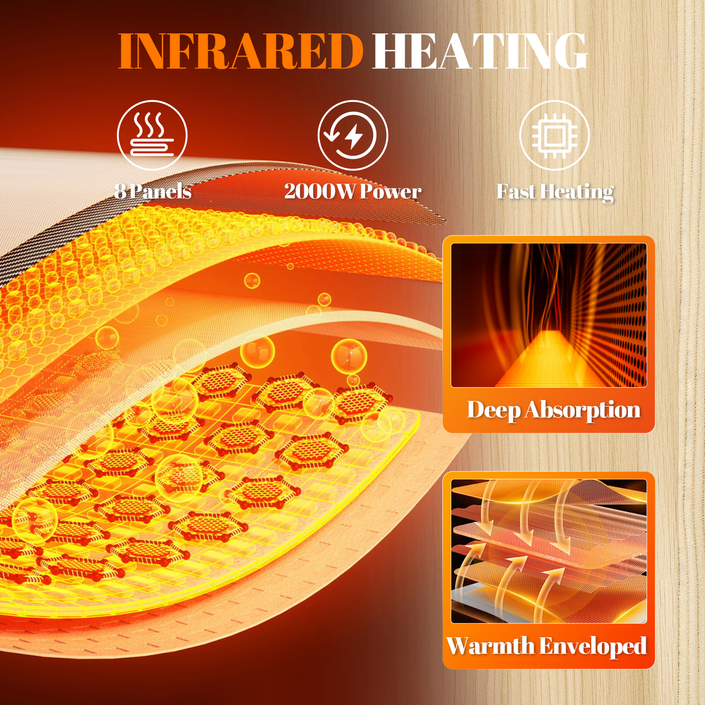 Tehanld Far Infrared Wooden Sauna Low EMF- 2 Person Personal Sauna for Home Use, Full Spectrum Infrared Sauna, Dual Tempered Glass & Bluetooth Speakers - Indoor Sauna 2000W, Natural Wood