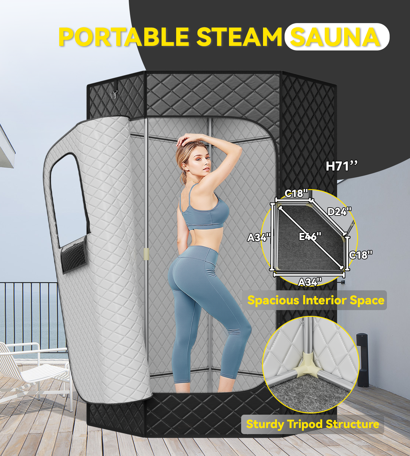 Portable Sauna Box for Home, Personal Steam Nurecover Saunas Tent at Home Use, ๐๐๐๐๐ ๐๐ Steamer, Pentagon Design with Higher Temperature & Lager Space 2.9โ x 3.9โ x 5.9โ, Black