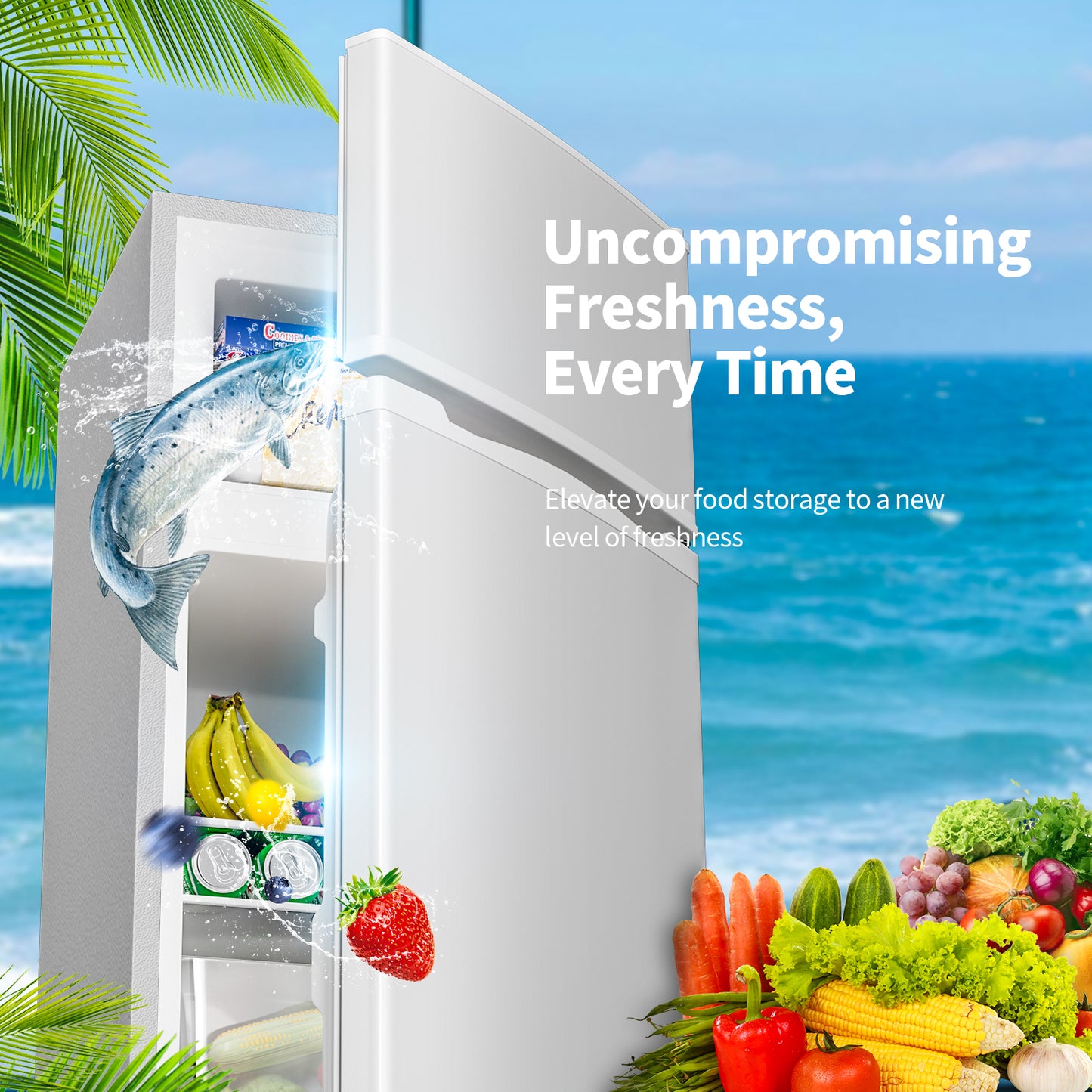 3.4 Cu.Ft Small Refrigerator with Freezer, Mini Fridge with Freezer, 7 Settings Temperature Adjustable, Double Door, Compact Refrigerator for Bedroom, Dorm and Office, White