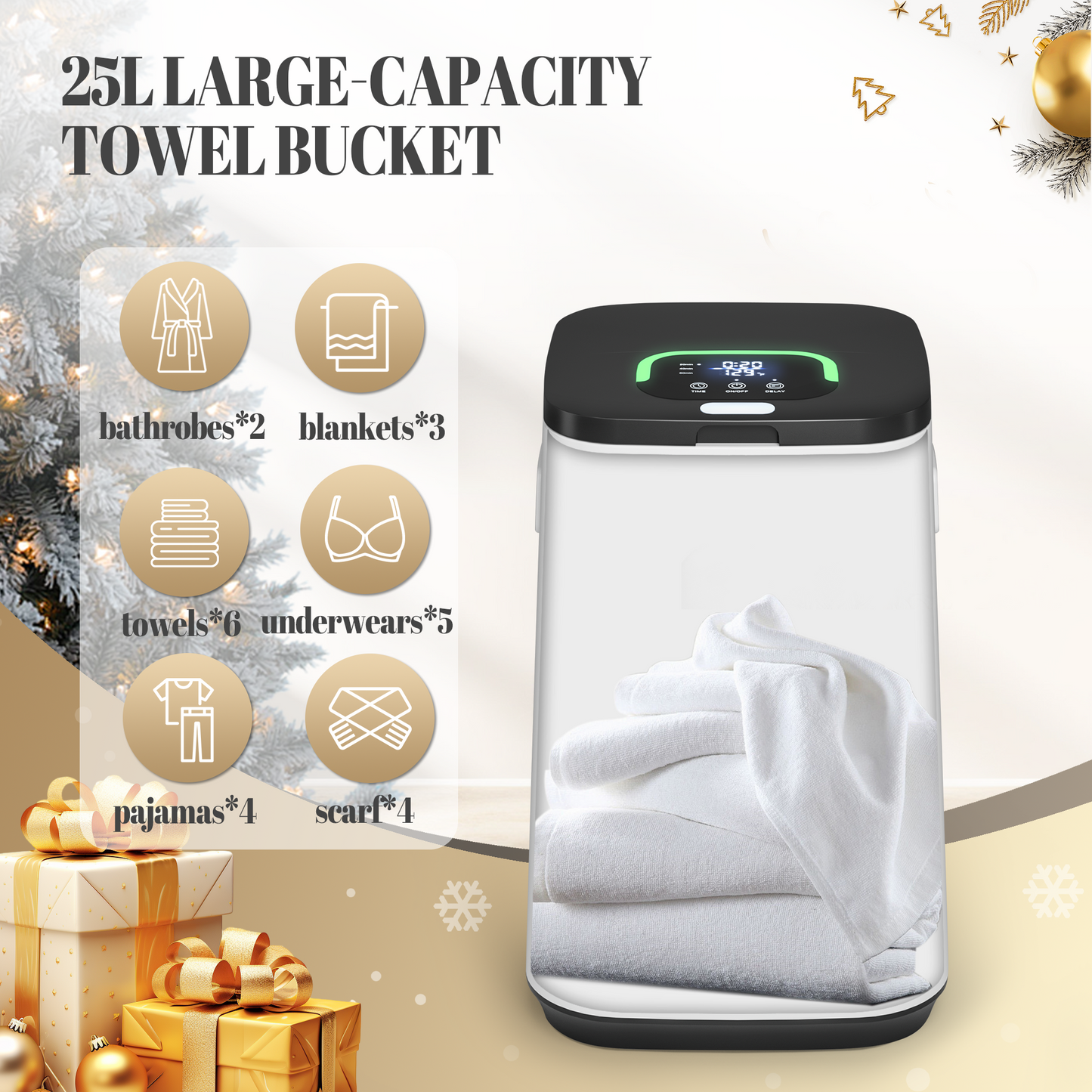 Towel Warmer, Towel Warmers for Bathroom Features 24 Hours Delay and Child Lock, Higher Temperatures and Quicker Heating of Towels, Bathrobes and Blankets, (Battery & Remote Included) (23L)