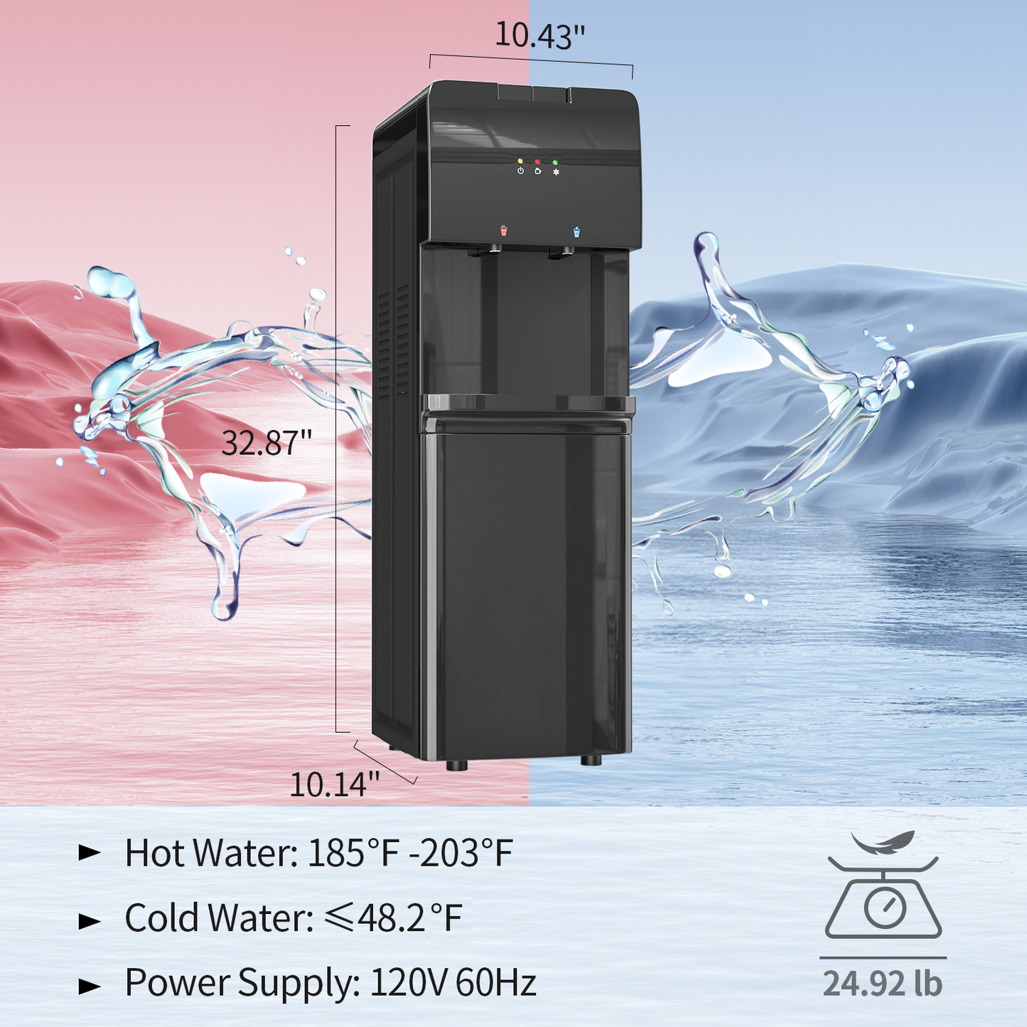 Tehanld Top Loading Water Cooler Dispenser Hot Cold & Cool Water Dispenser for 3 or 5 Gallon Bottles, Child Safety Lock, Simple Quite Design, Ideal for Home, Office, Living Room, Garnet Black