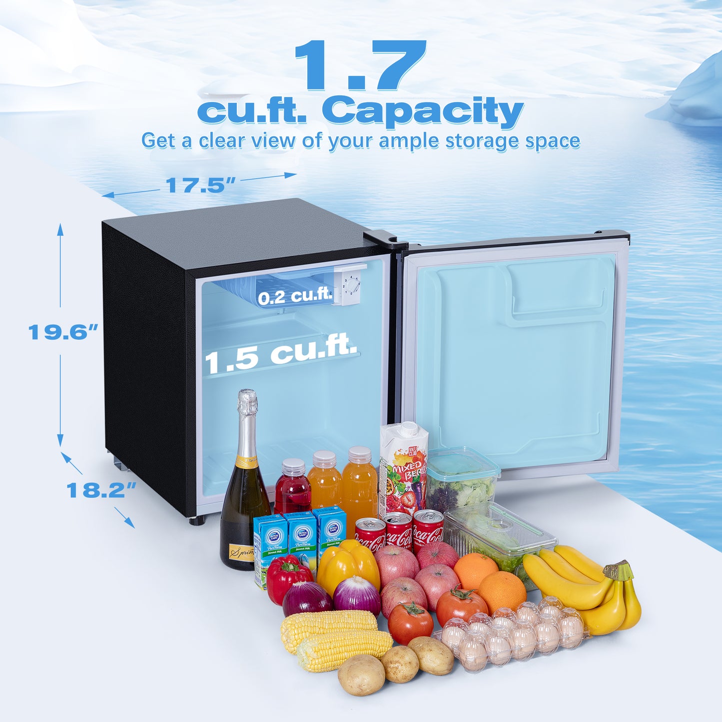 1.7 Cu.Ft Small Fridge for Bedroom Office, Small Refrigerator with Freezer, Auto Defrost, Low Noise, Energy Saving, Compact Refrigerator for Bedroom, Office, Dorm, Black