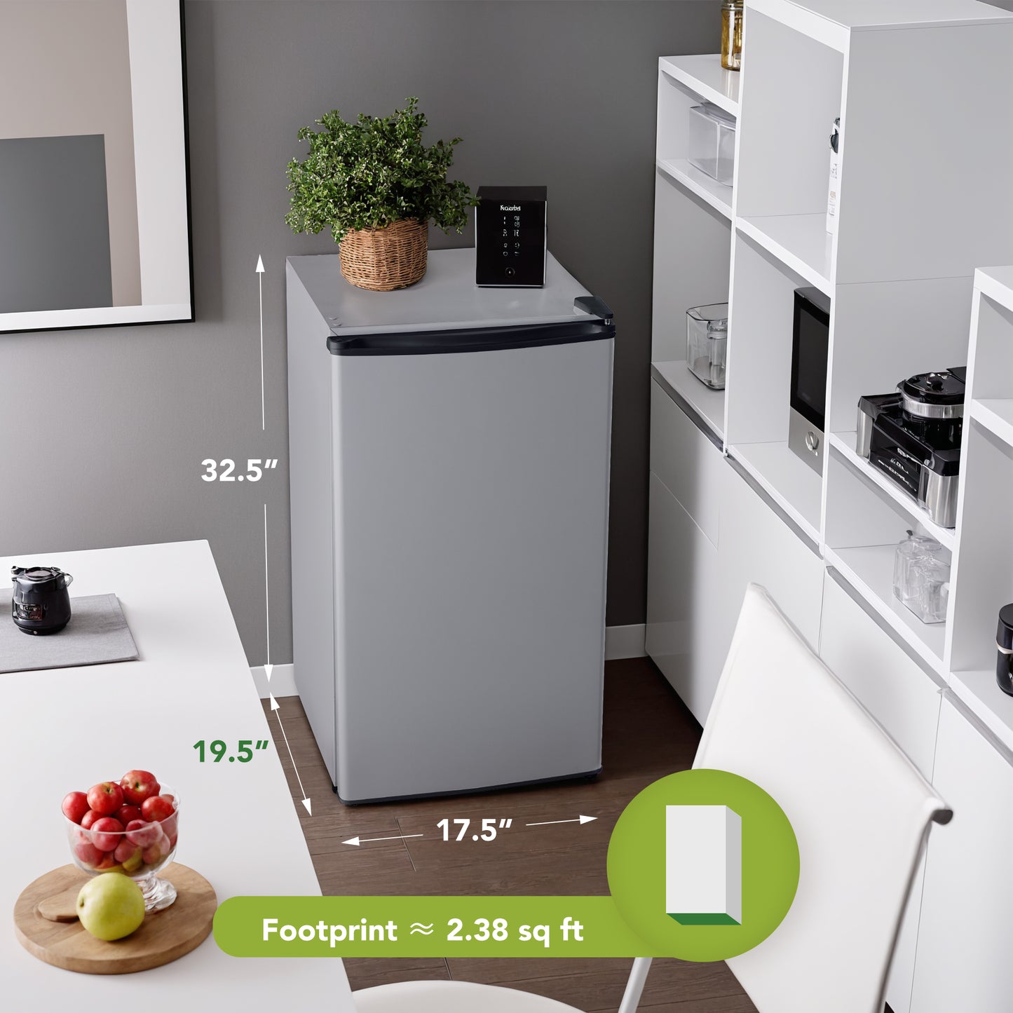 3.2 Cu.Ft Mini Fridge for Bedroom Office Dorm, Small Refrigerator Freezer, Mini Compact Fridge with Adjustable Thermostat, Low Noise, Energy Saving, Silver