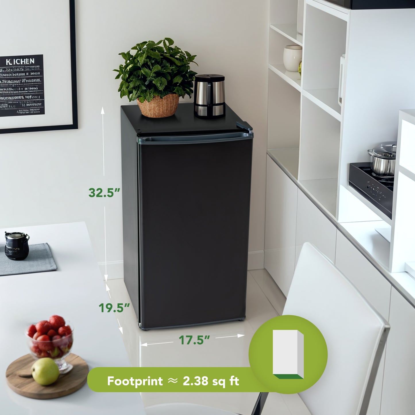 Small Refrigerator with Freezer, 3.2 Cu.Ft, Mini Fridge with Freezer, 7 Settings Temperature Adjustable, Single Door, Compact Refrigerator for Bedroom, Office, Dorm, Black