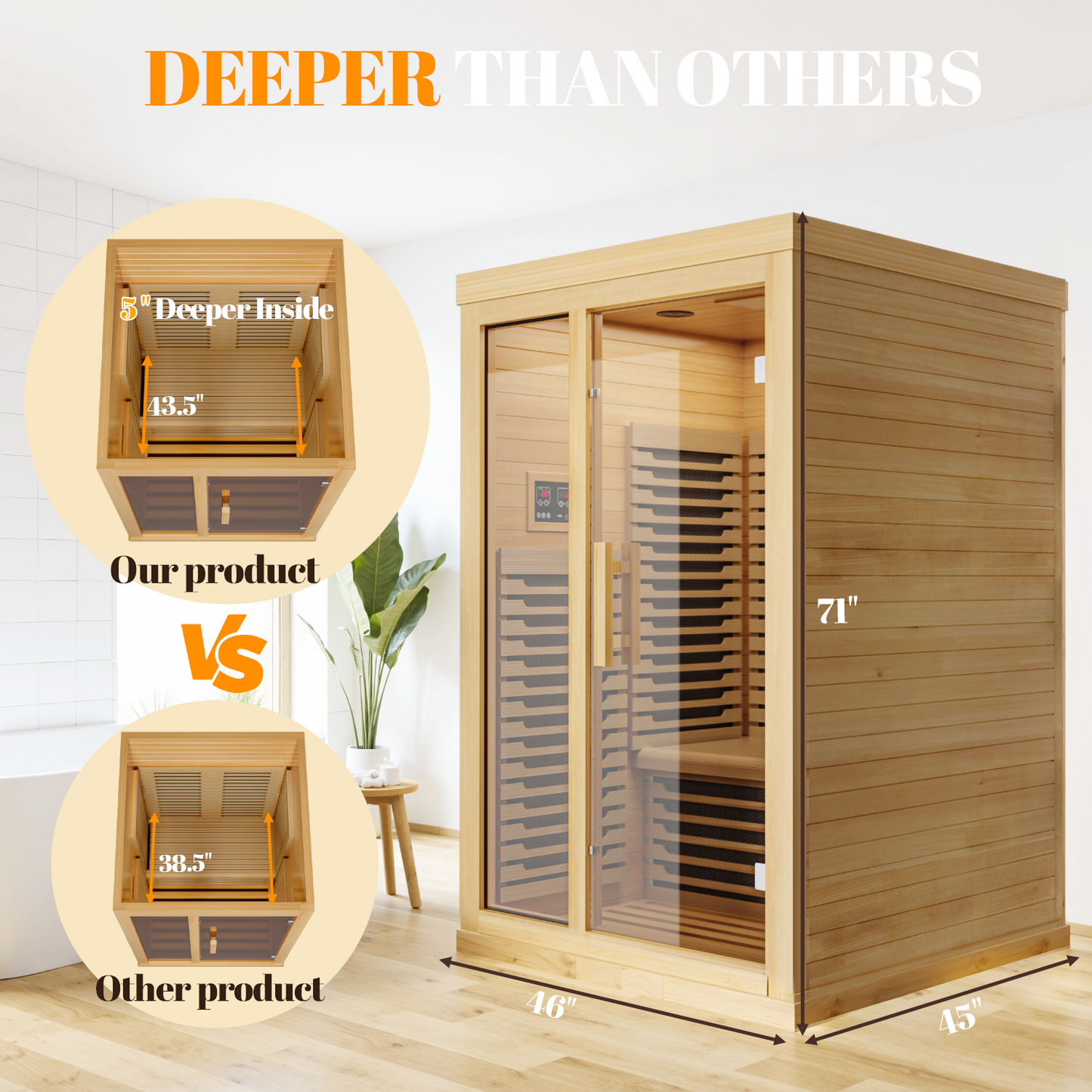 Tehanld Far Infrared Wooden Sauna Low EMF- 2 Person Personal Sauna for Home Use, Full Spectrum Infrared Sauna, Dual Tempered Glass & Bluetooth Speakers - Indoor Sauna 2000W, Natural Wood