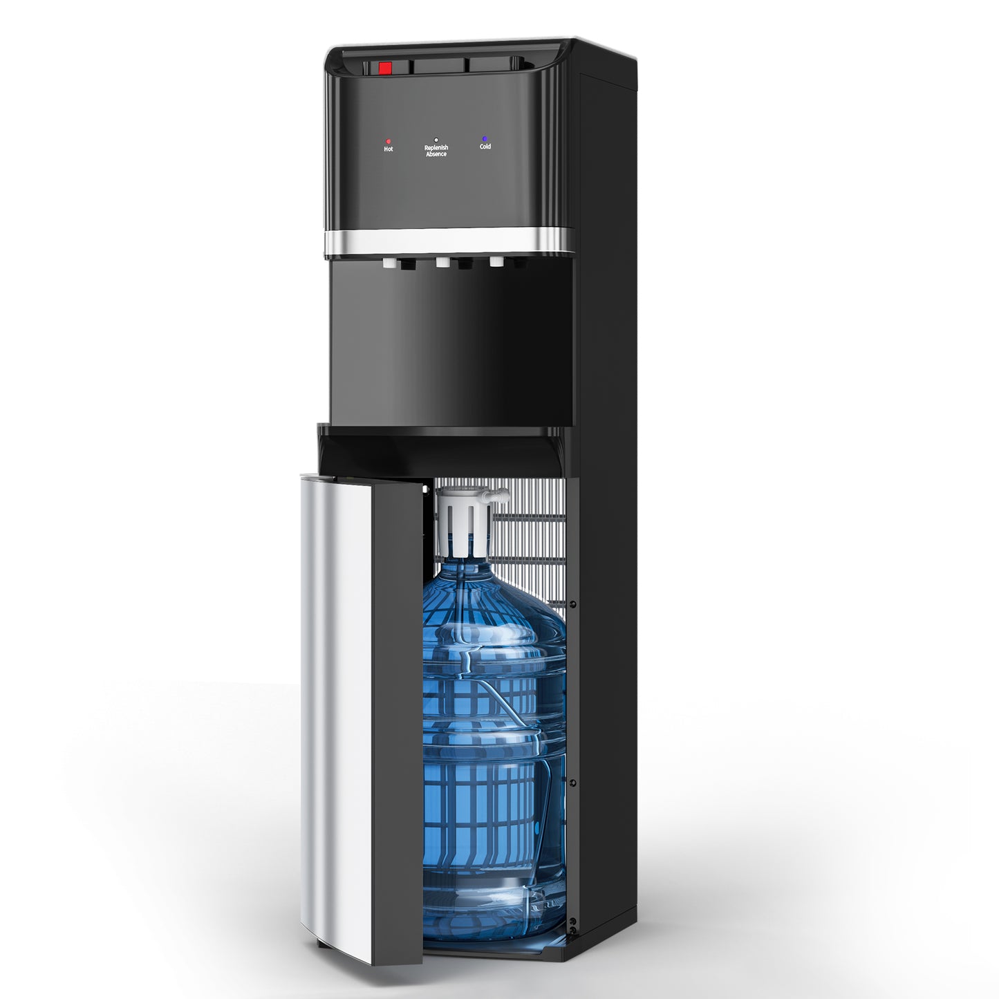 Bottom Loading Water Cooler Dispenser for 5 Gallon Bottles, Stainless Steel Water Cooler with 3 Temperature -Hot, Cold & Room, Child Safety Lock, Ideal for Home and Office, Vulcan Black