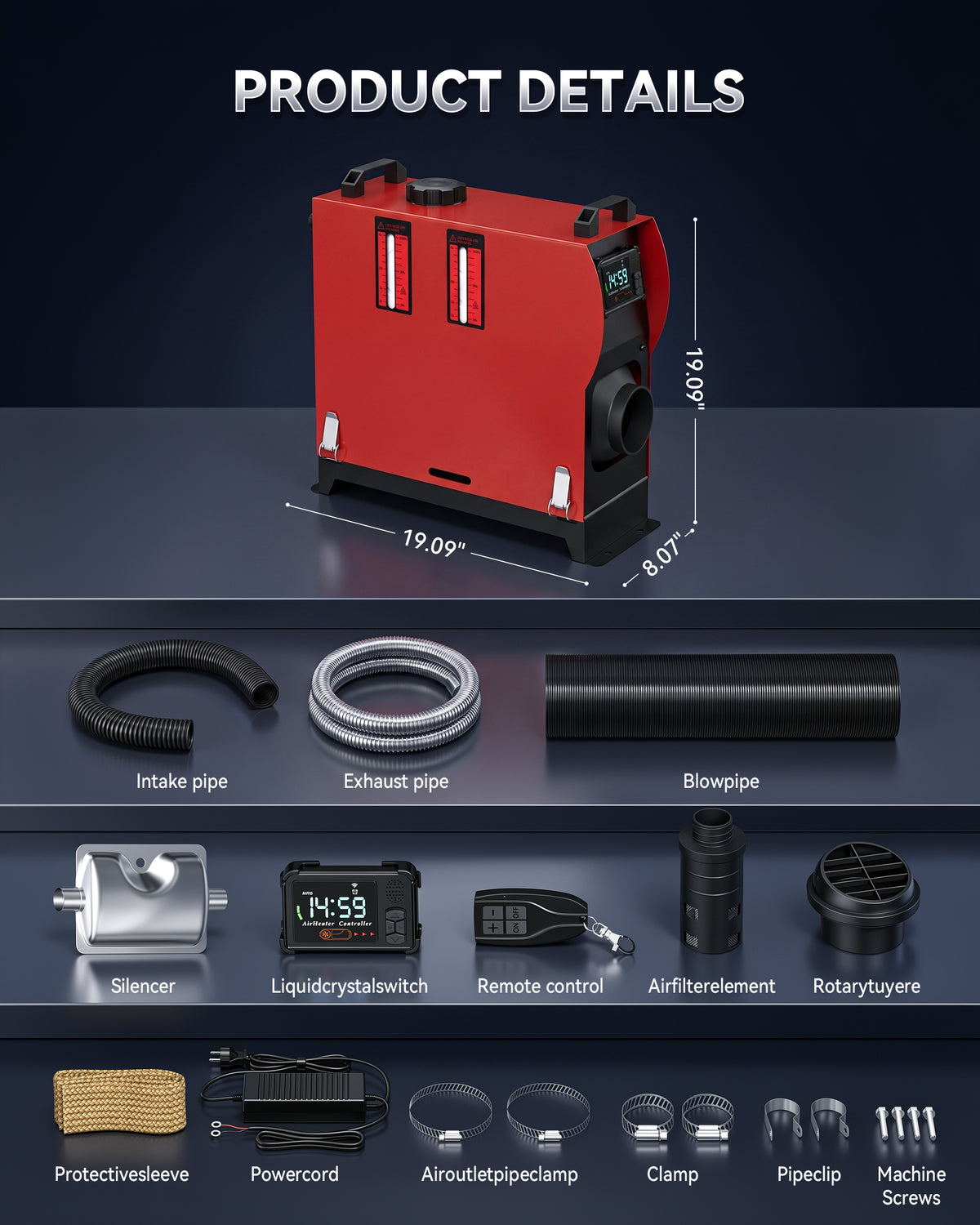 Tehanld 8KW Diesel Heater, 12V/24V All-in-One Portable Air Heater