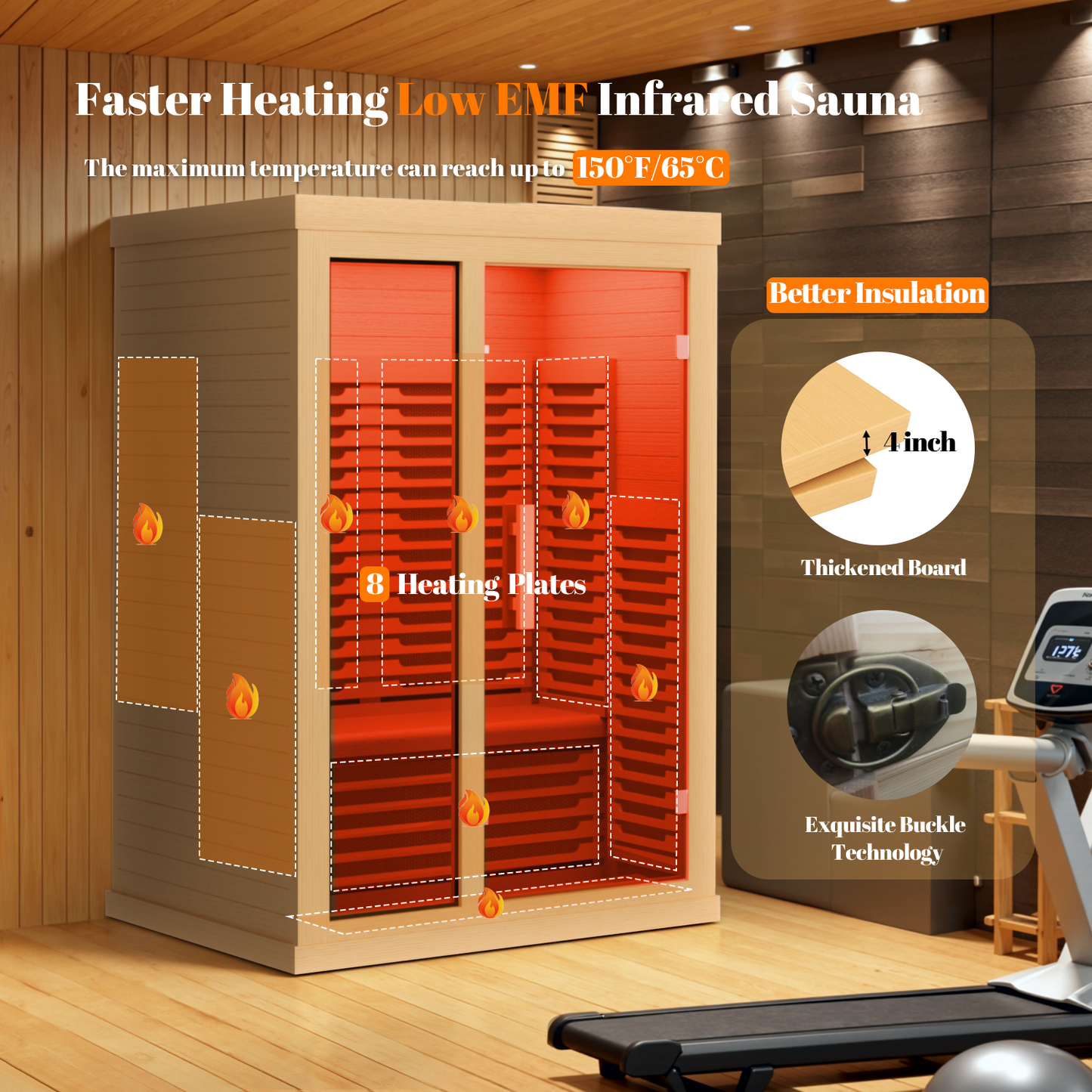 Far Infrared Wooden Sauna Low EMF- 2 Person Personal Sauna for Home Use, Full Spectrum Infrared Sauna, Dual Tempered Glass & Bluetooth Speakers - Indoor Sauna 2000W,Brown