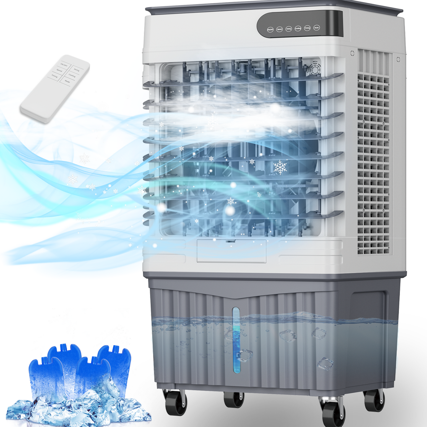 Swamp Cooler Air Conditioners, Large 13.5-Gal Tank for 7d Cooling, 4-IN-1 Portable evaporative cooler with LED Touch Screen, 3 Fan Speed,12H Timer and Remote, 1000 sq ft, Ideal for Large Rooms