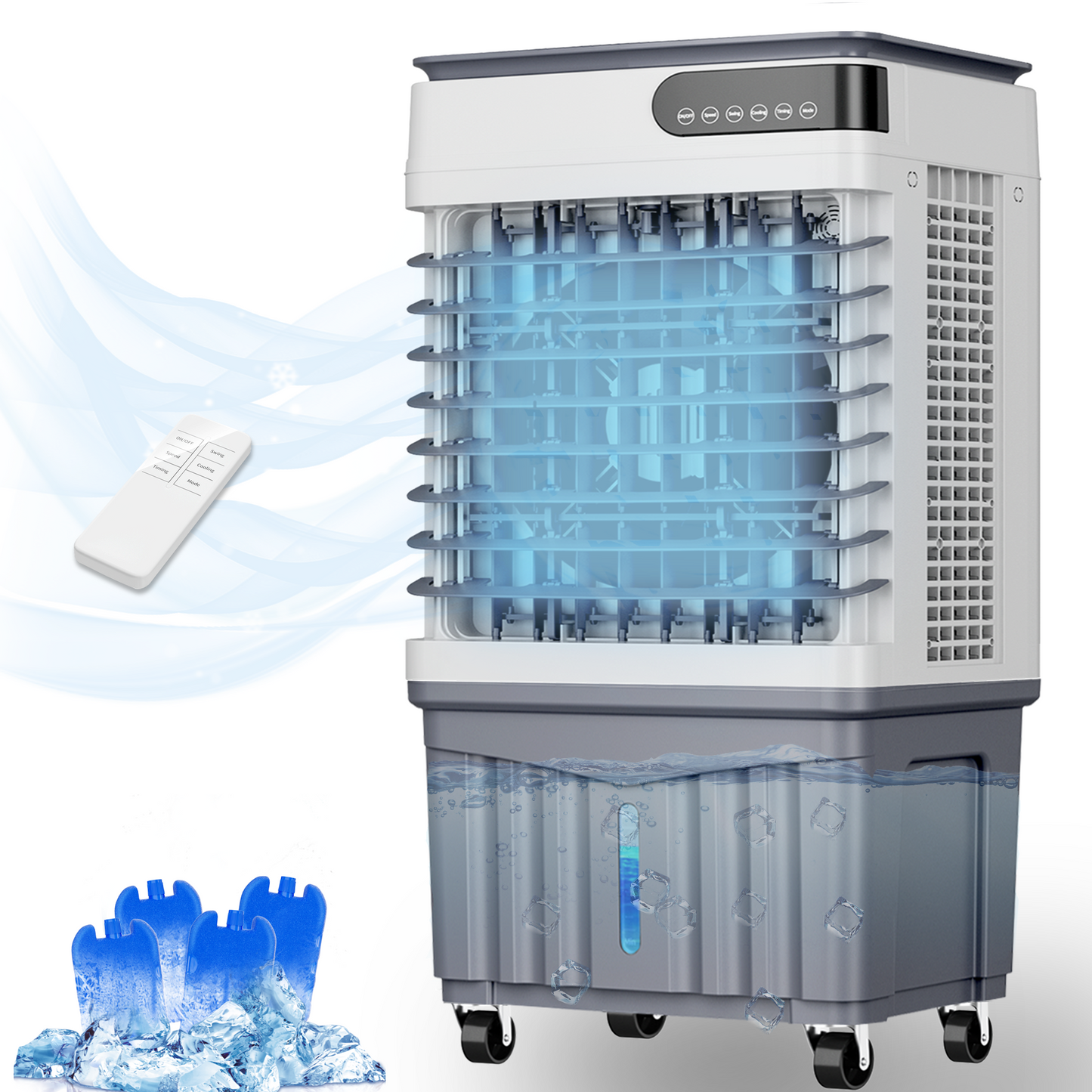 Swamp Cooler Air Conditioners, Large 8.5-Gal Tank for 7d Cooling, 4-IN-1 Portable Evaporative Cooler with LED Touch Screen, 3 Speeds, 12H Timer & Remote, 600 Sq.Ft Coverage, Ideal for Large Rooms Brand: Tehanld