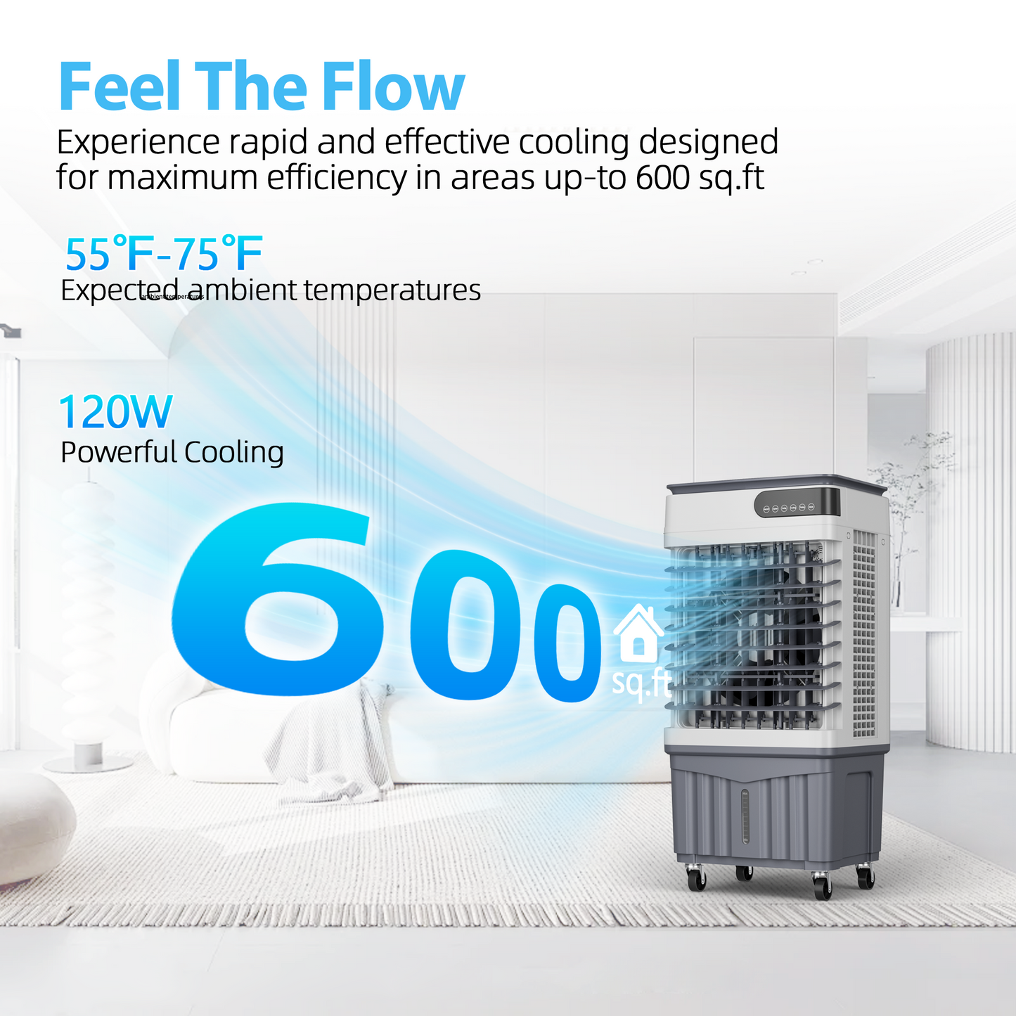 Swamp Cooler Air Conditioners, Large 8.5-Gal Tank for 7d Cooling, 4-IN-1 Portable Evaporative Cooler with LED Touch Screen, 3 Speeds, 12H Timer & Remote, 600 Sq.Ft Coverage, Ideal for Large Rooms Brand: Tehanld
