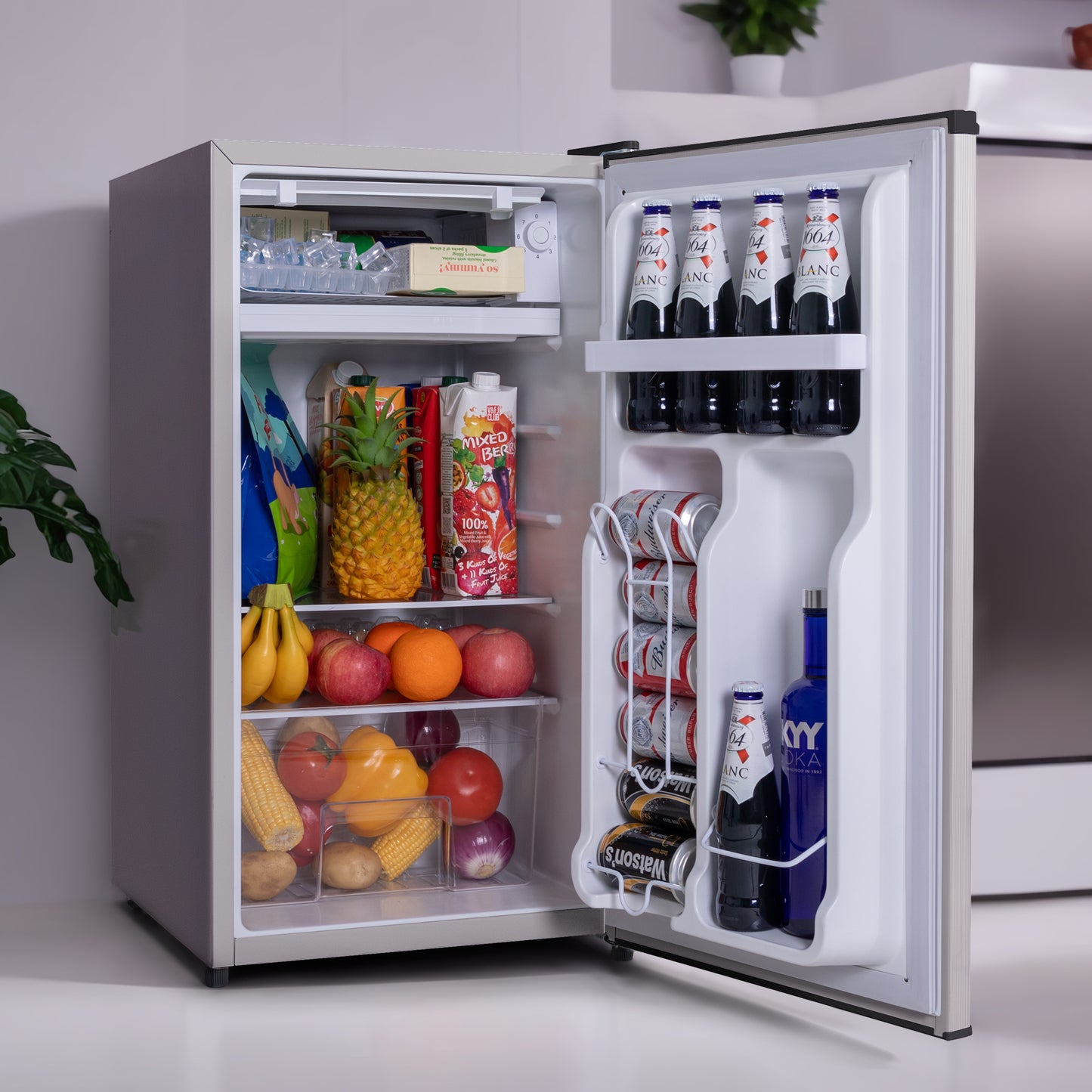 3.2 Cu.Ft Mini Fridge for Bedroom Office Dorm, Small Refrigerator Freezer, Mini Compact Fridge with Adjustable Thermostat, Low Noise, Energy Saving, Silver