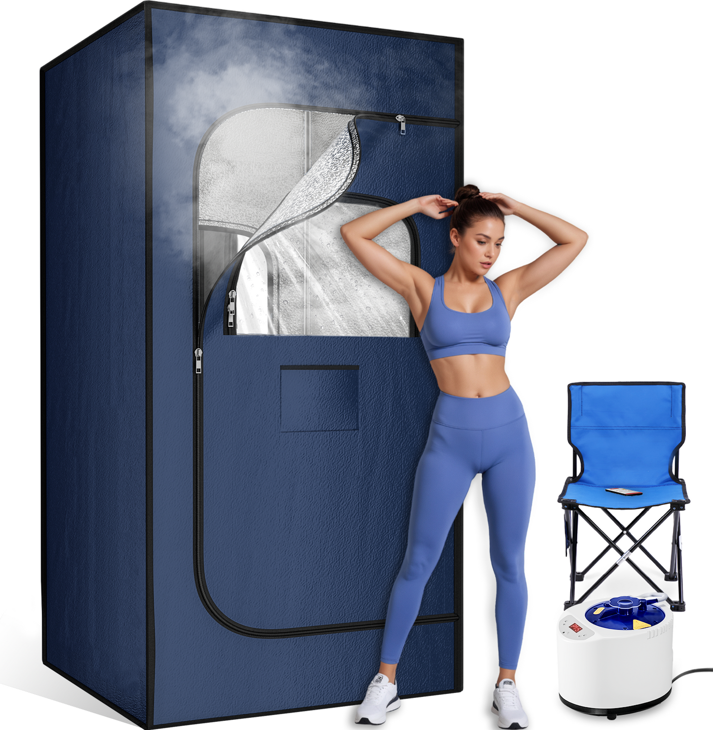 Portable Sauna Box for Home, Personal Steam Nurecover Saunas Heater at Home Use, ๐๐ ๐๐๐๐๐ฐ Steamer, Indoor Foldable Sauna Tent, Dry Sauna SPA Full Body, Navy Blue, 2.7โ x 2.7โ x 5.9โ