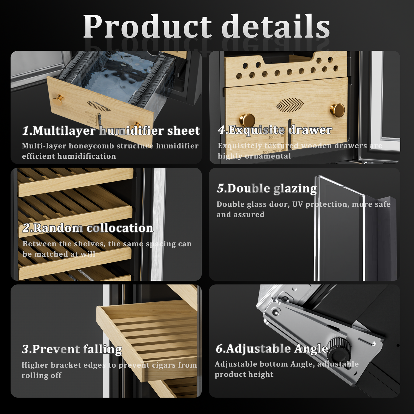 40L Electric Humidor Cabinet with Advanced Compressor Temperature & Humidity Control, Luxurious Alloy Door, LED Lighting, 4-Layer Desktop Design, Holds Up to 300 Cigars