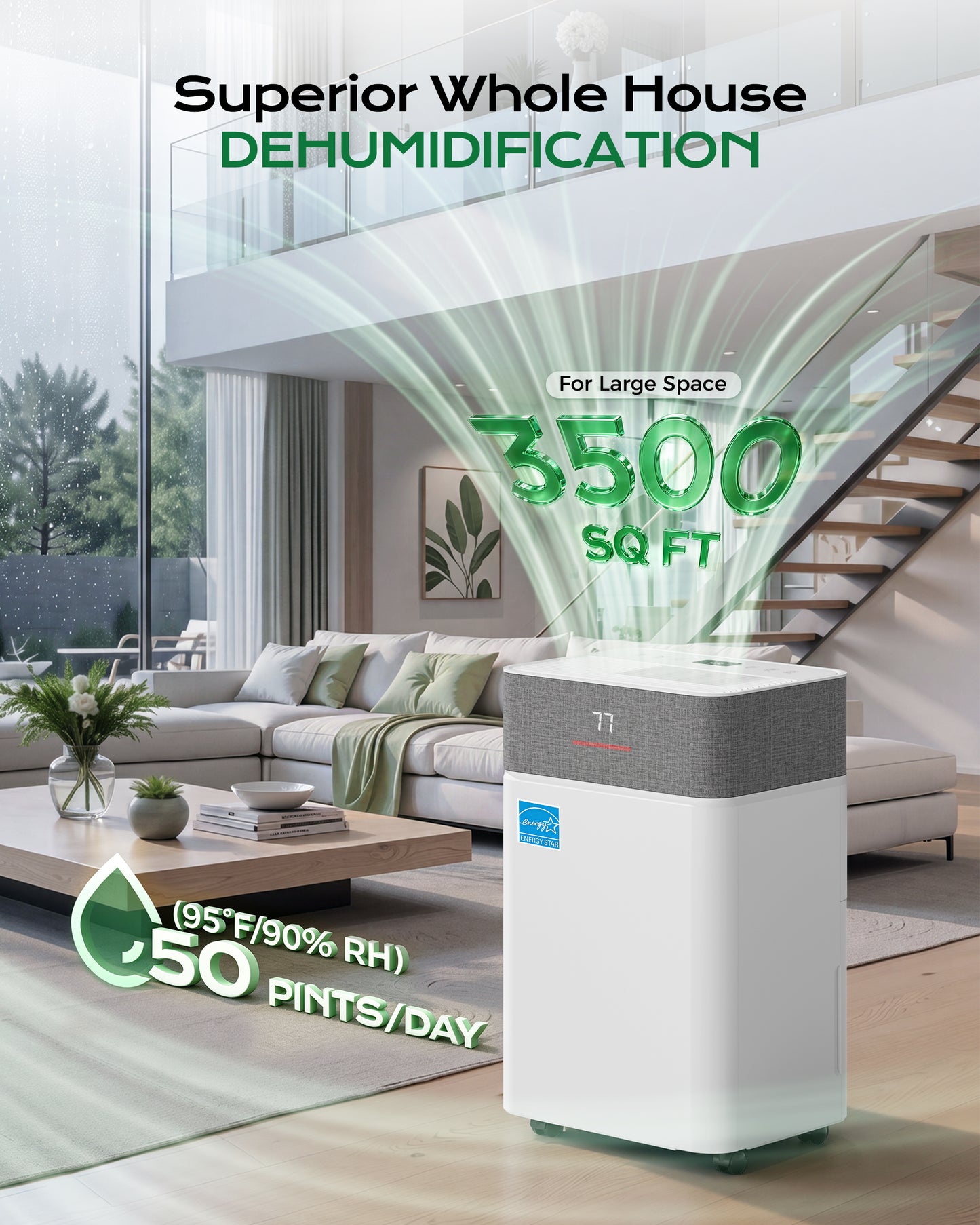 Tehanld 50 Pint Dehumidifier for Basement, Energy Star Dehumidifiers