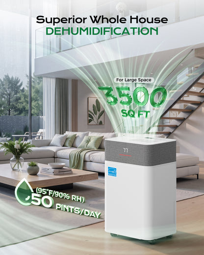 Tehanld 50 Pint Dehumidifier for Basement, Energy Star Dehumidifiers