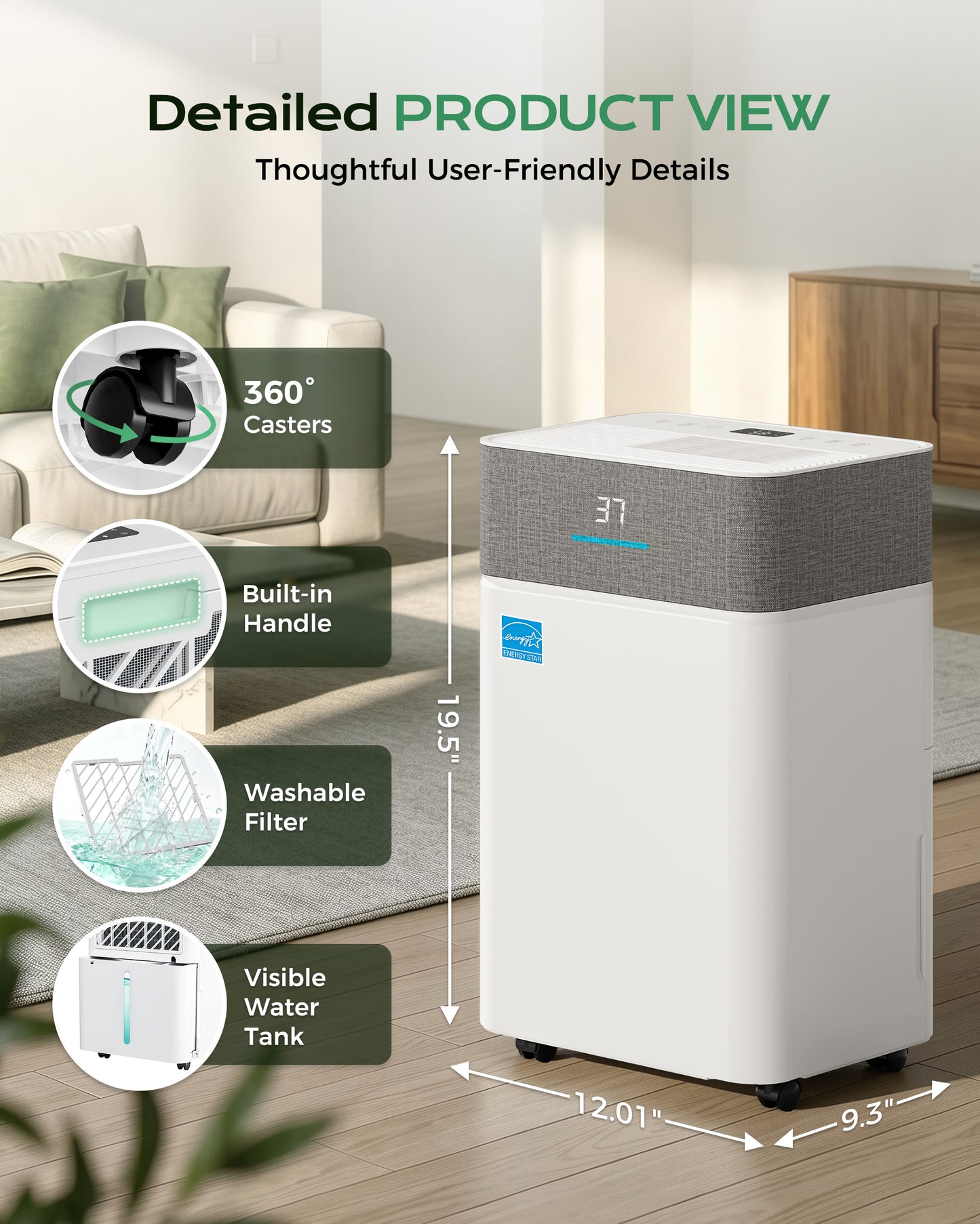 Tehanld 50 Pint Dehumidifier for Basement, Energy Star Dehumidifiers