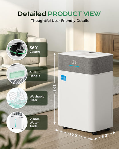 Tehanld 50 Pint Dehumidifier for Basement, Energy Star Dehumidifiers