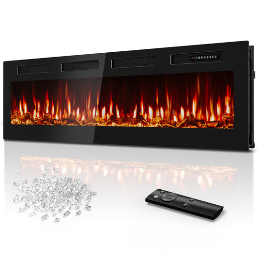 Tehanld 72" Ultra-Thin Electric Fireplace Heater, Recessed Wall Mounted | 60-99°F Thermostat, 0/750/1500W, Child Lock, Realistic Flame, Log & Crystal, Linear Design for Large Room Built-in