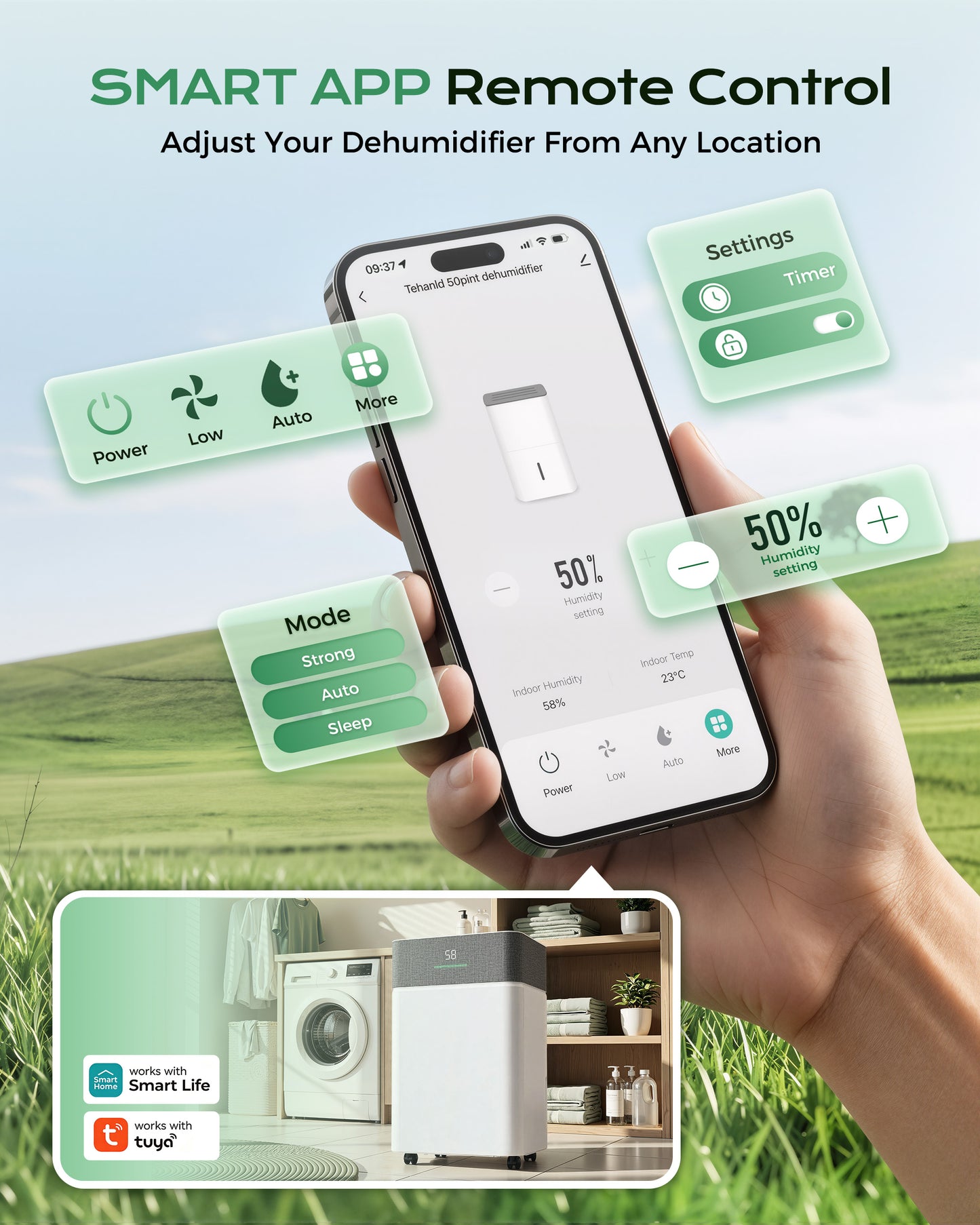 Tehanld 50 Pint Dehumidifier for Basement, Energy Star Dehumidifiers