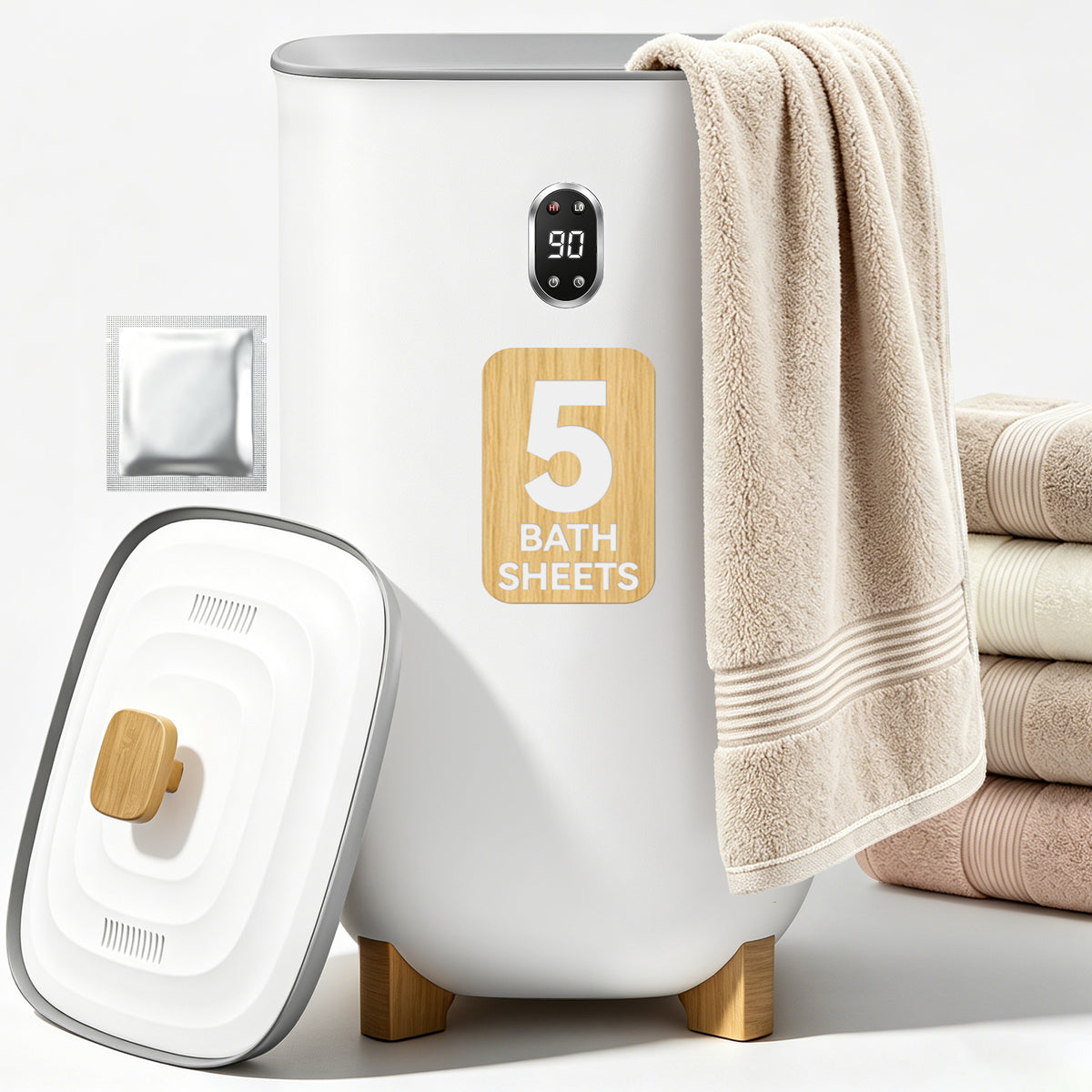 Towel Warmer, 40L Towel Warmers for Bathroom Features 2 Heat Settings, Higher Temperatures and Quicker Heating of Towels, Bathrobes and Blankets, Ideal for Home Spa, Natural Grain