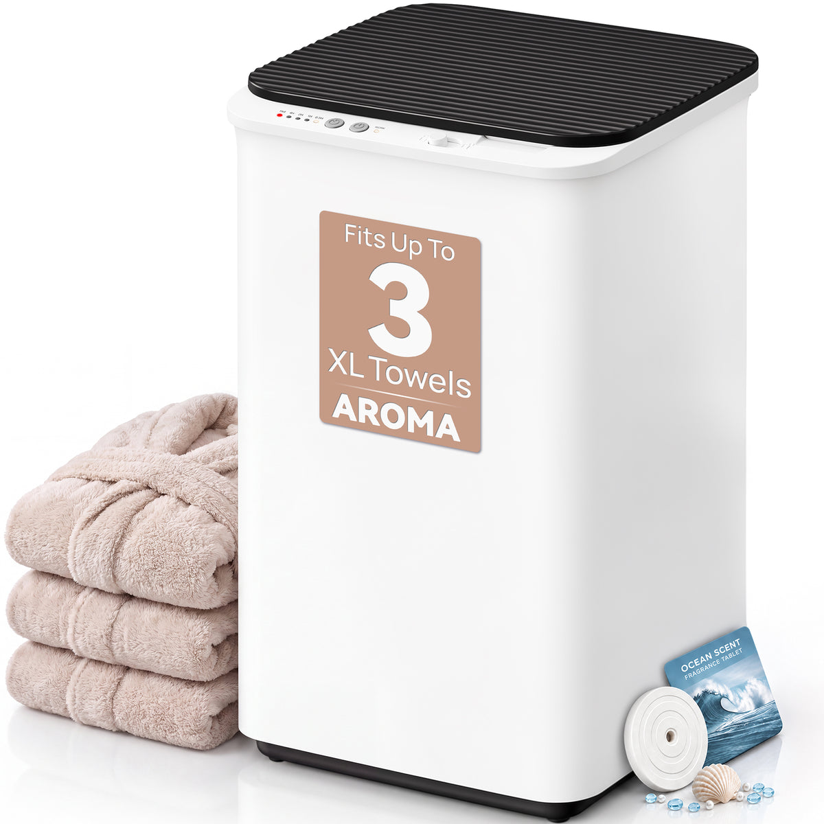 Towel Warmer Bucket for Bathroom Fits 3 Oversized Towels, Black | 5-6 Towels, 4-Timer, 360° Fast Heating, Fragrance Tray, Auto Shut-Off, ETL&FCC, Triple Overheat Protection, Child Lock